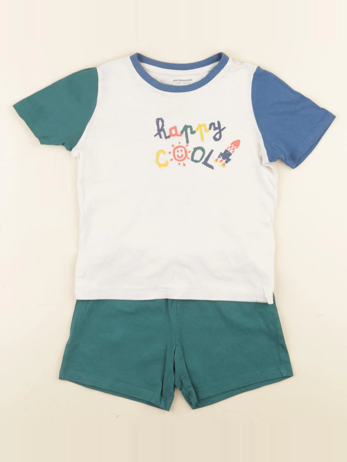 Vertbaudet - pyjama coton beige, vert - 4 ans