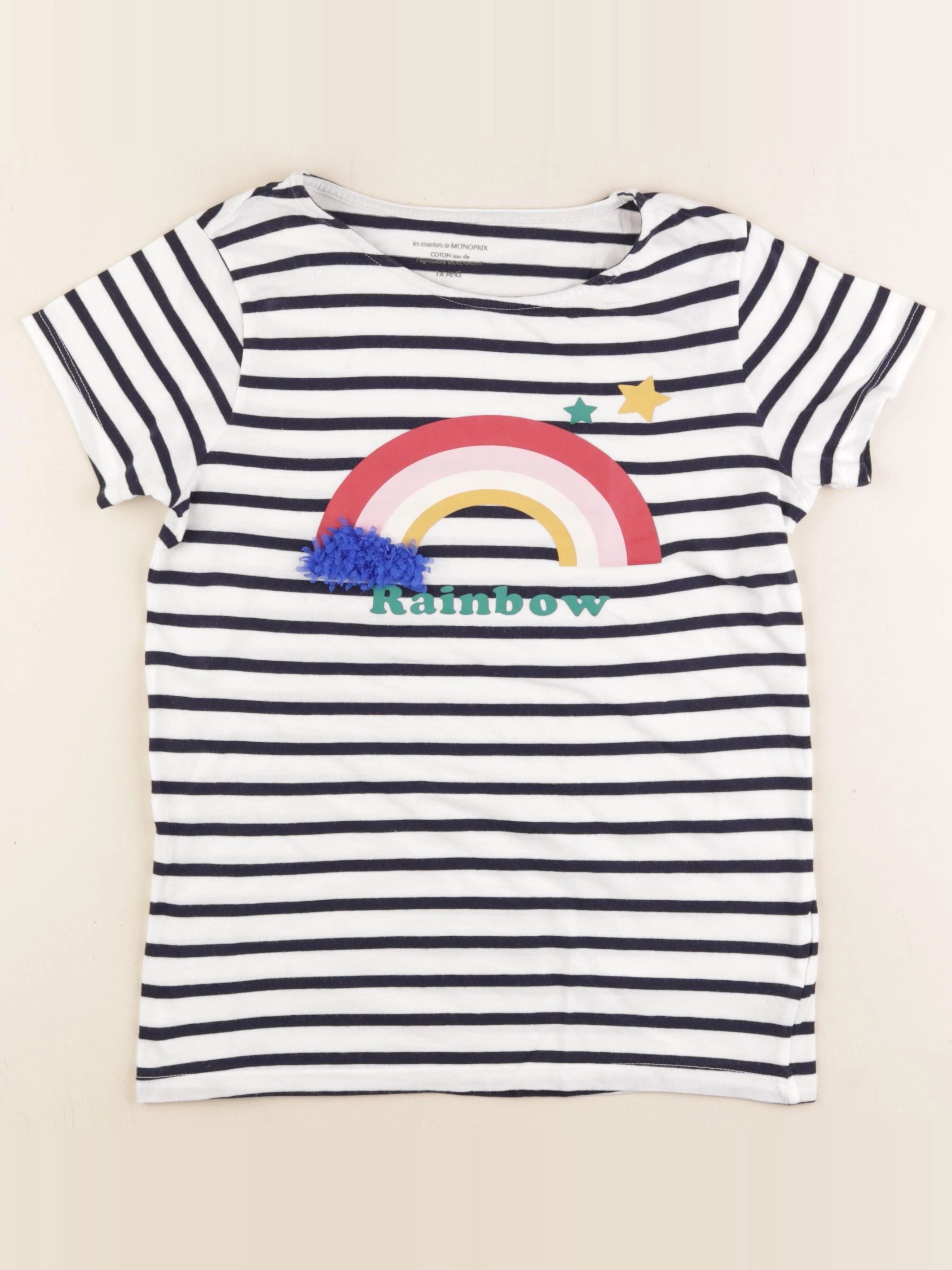 Monoprix - tee-shirt blanc, bleu - 14 ans