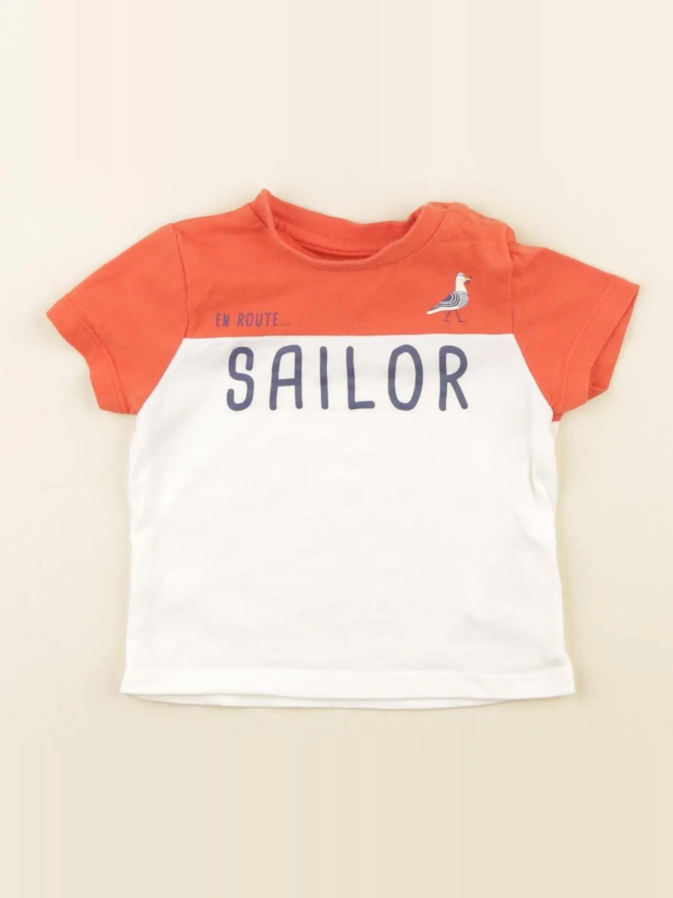 Vertbaudet - tee-shirt orange, blanc - 6 mois