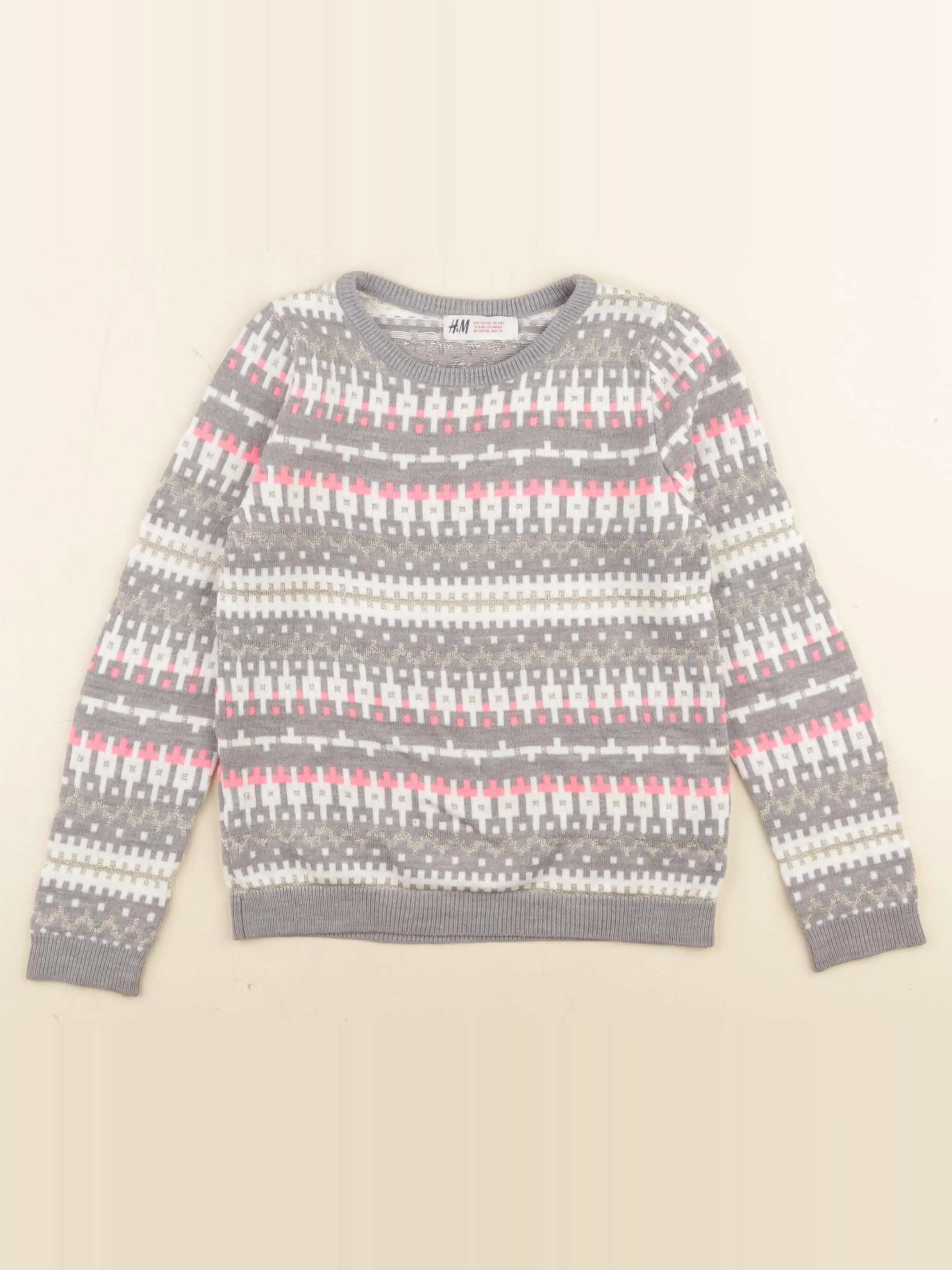 H&M - pull gris, rose - 6/8 ans