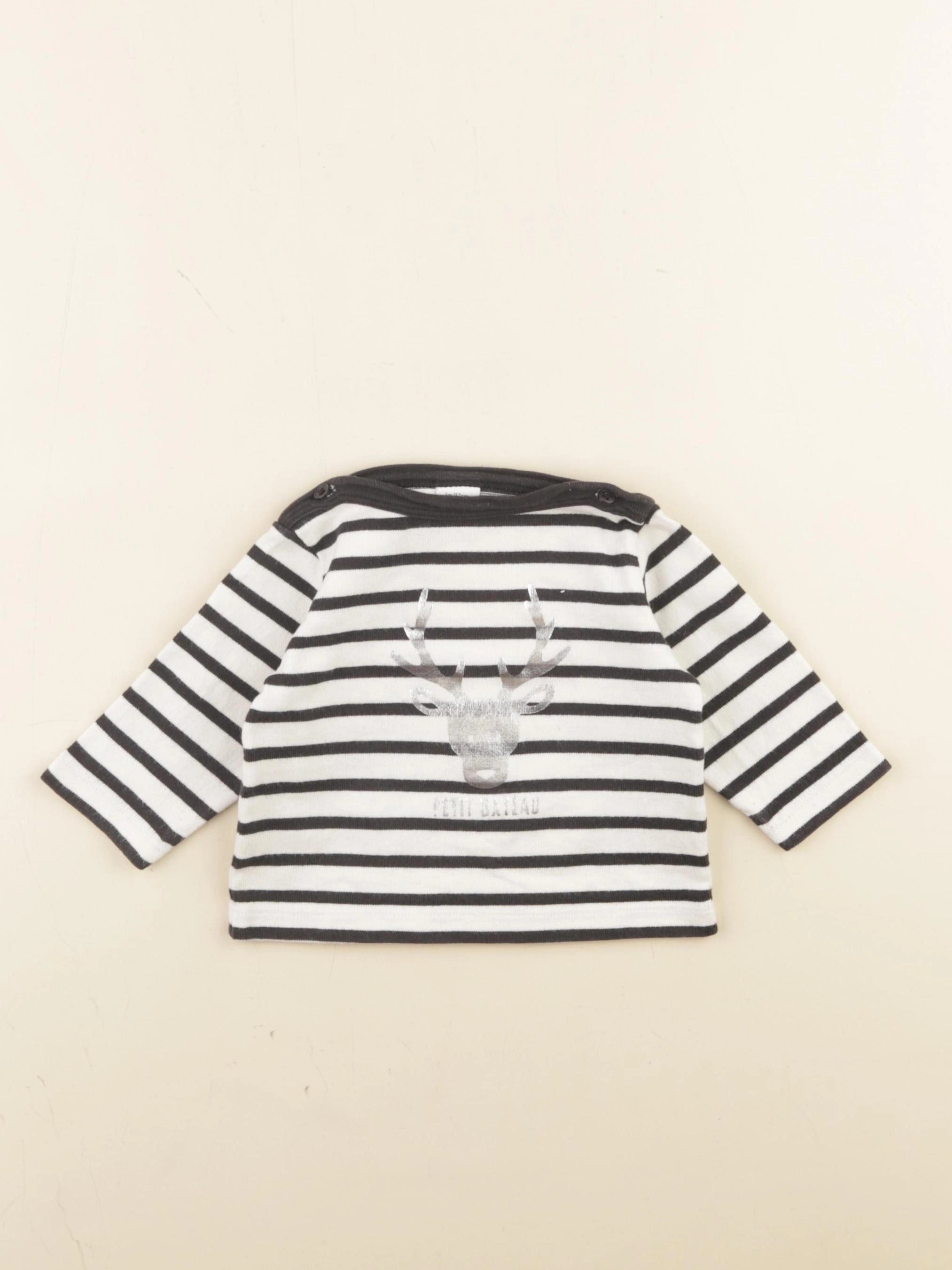 Petit Bateau - tee-shirt blanc, argent - 6 mois