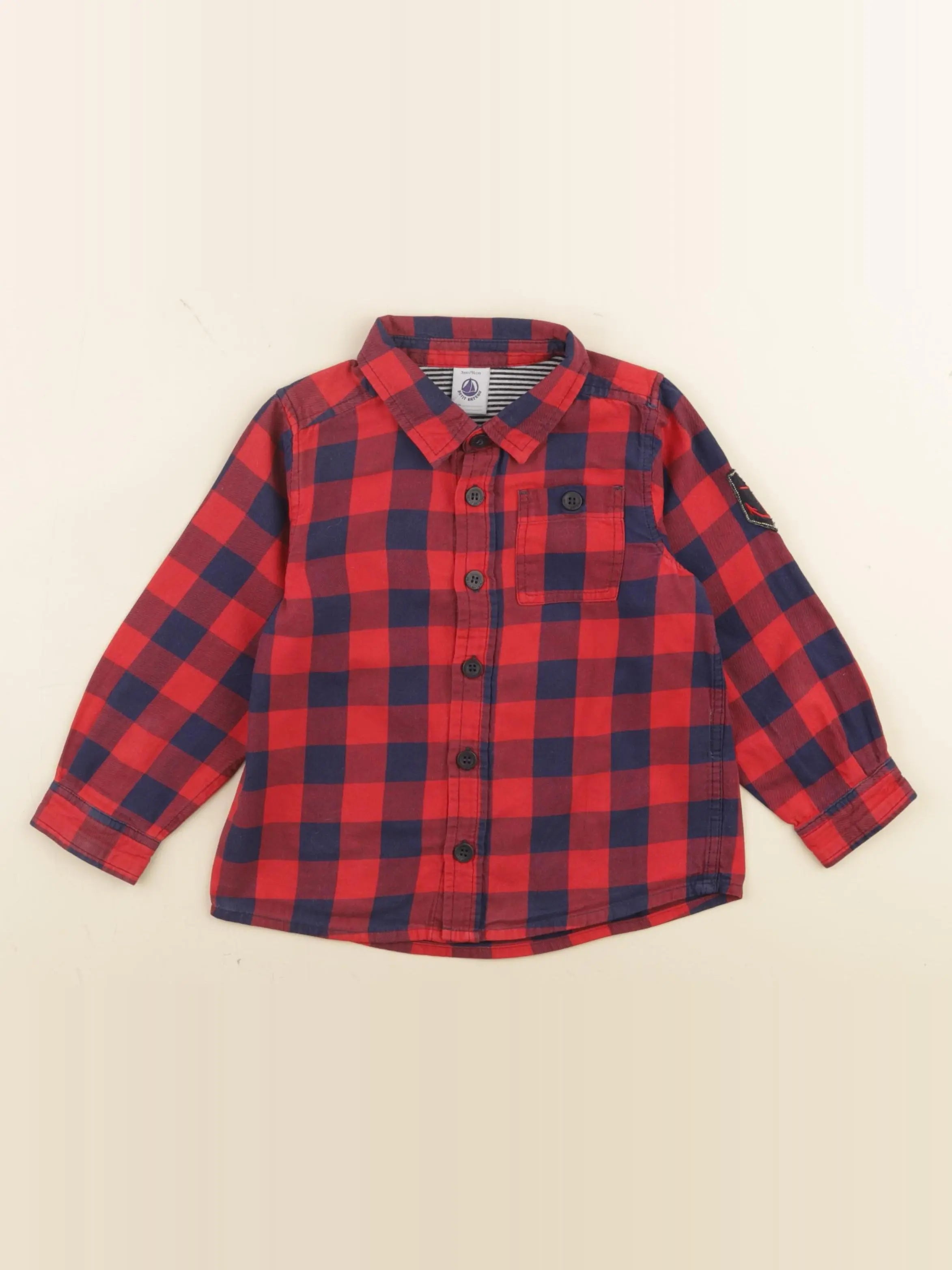 Petit Bateau - chemise rouge - 3 ans