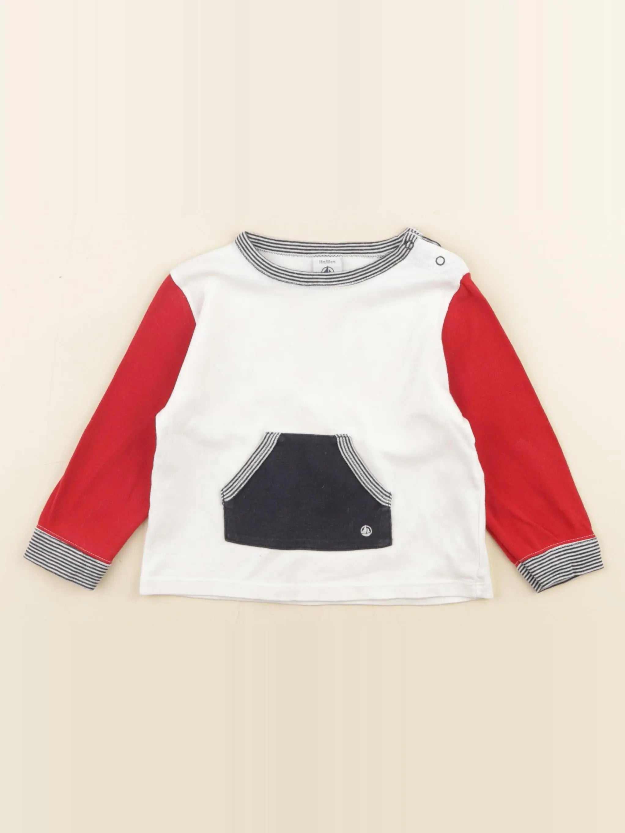 Petit Bateau - tee-shirt blanc, rouge - 18 mois