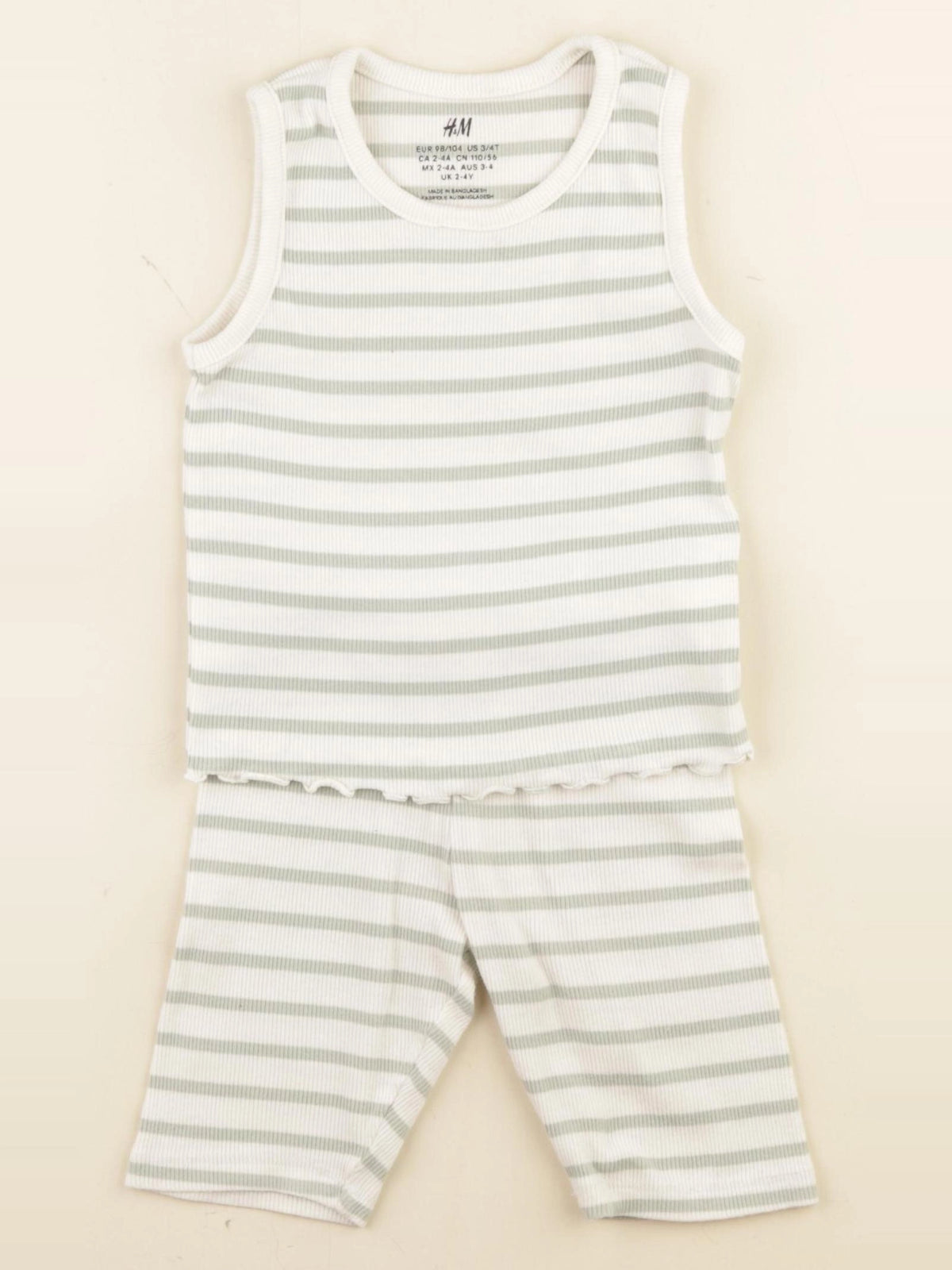 H&M - pyjama coton beige, vert - 3/4 ans
