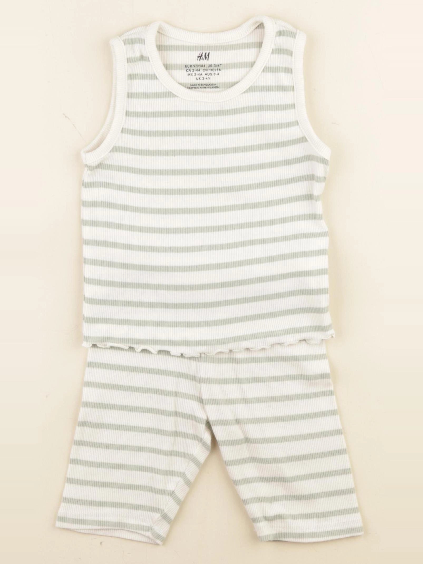 H&M - pyjama coton beige, vert - 3/4 ans