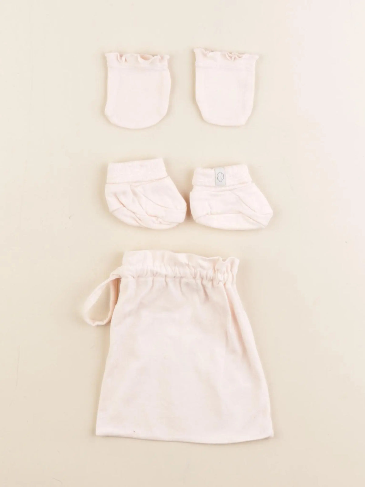 Vertbaudet - ensemble moufles + chaussons rose - Prématuré