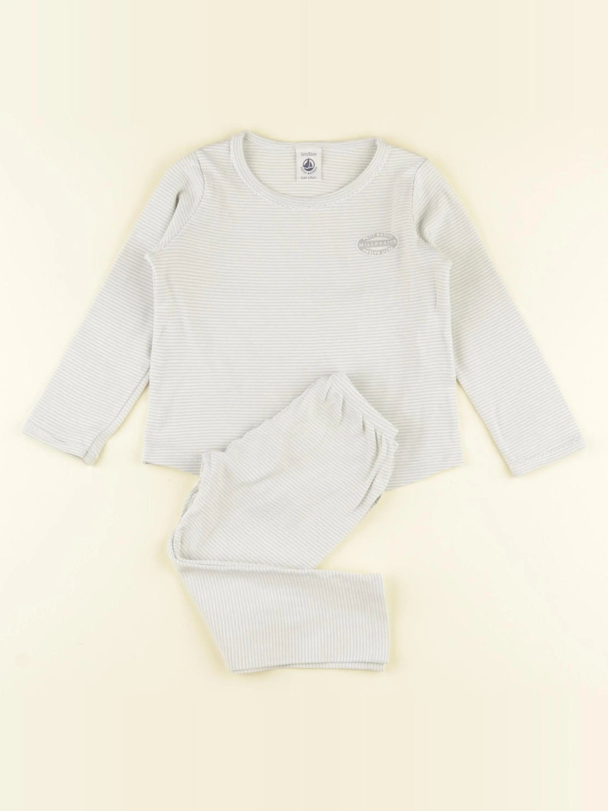 Petit Bateau - pyjama coton blanc, vert - 2 ans