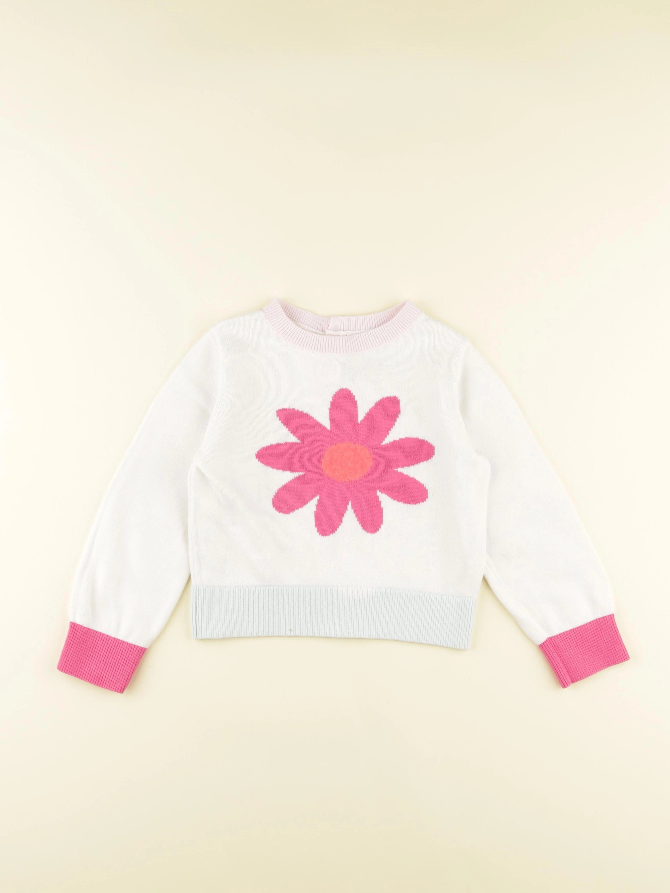 Jacadi - pull blanc, rose - 4 ans