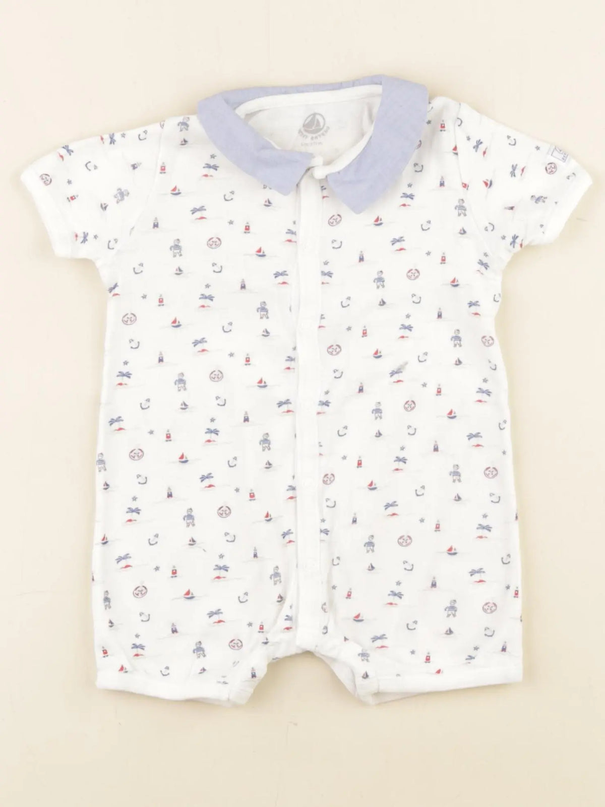 Petit Bateau - pyjama coton blanc, bleu - 6 mois
