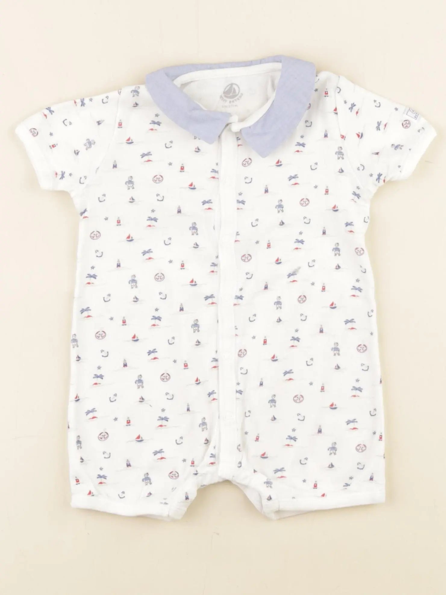 Petit Bateau - pyjama coton blanc, bleu - 6 mois