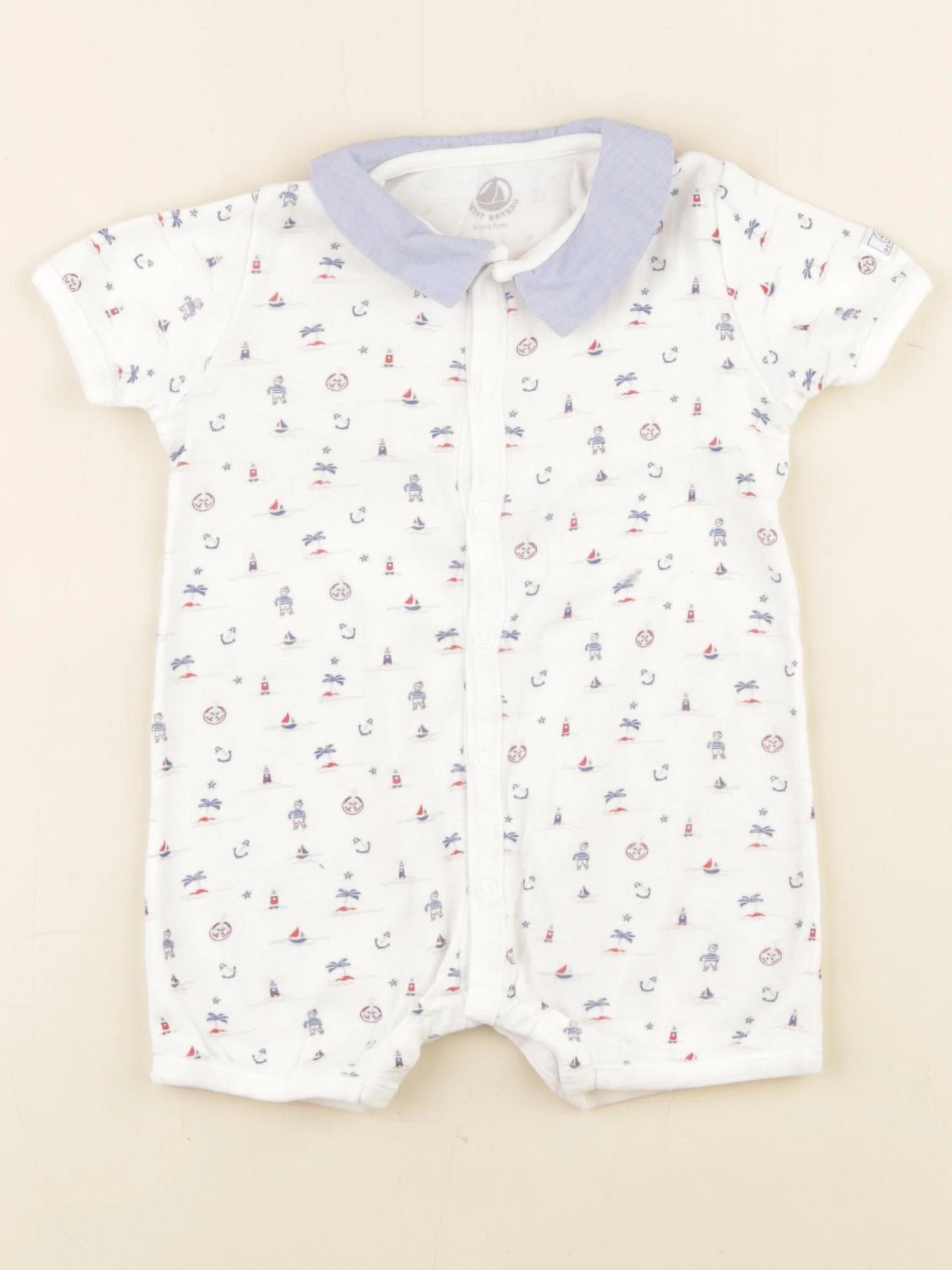 Petit Bateau - pyjama coton blanc, bleu - 6 mois