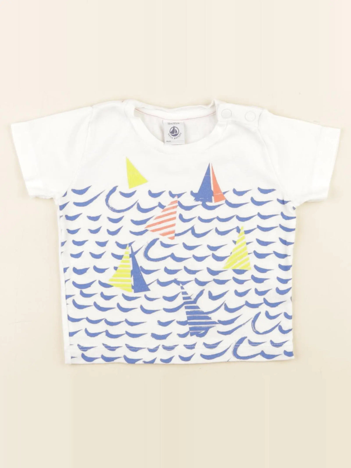 Petit Bateau - tee-shirt blanc, bleu - 18 mois
