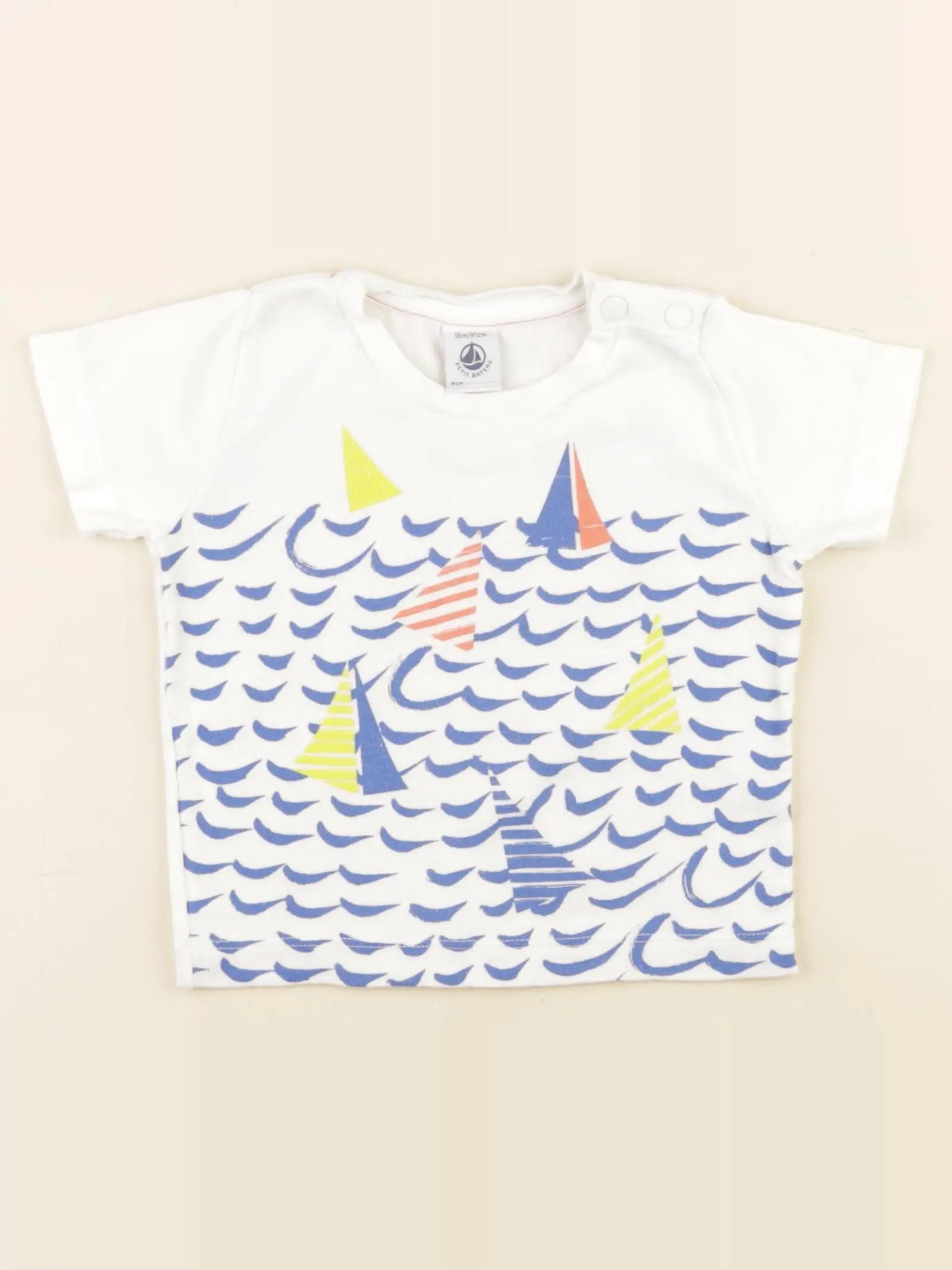 Petit Bateau - tee-shirt blanc, bleu - 18 mois