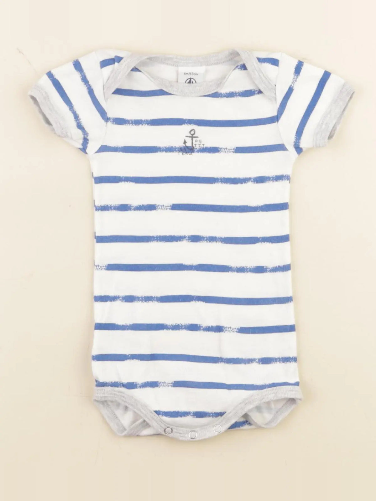 Petit Bateau - body blanc, bleu - 6 mois