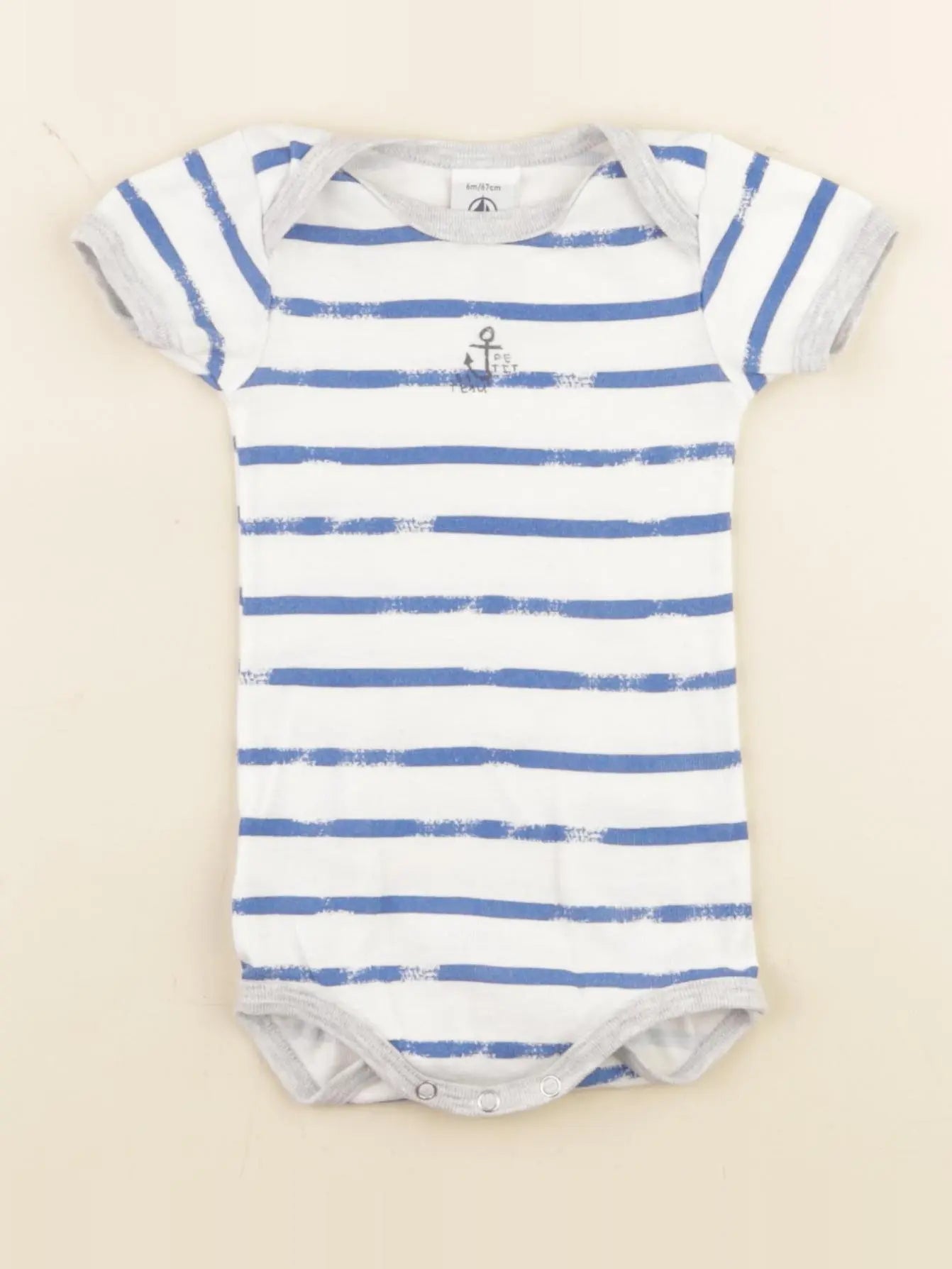 Petit Bateau - body blanc, bleu - 6 mois