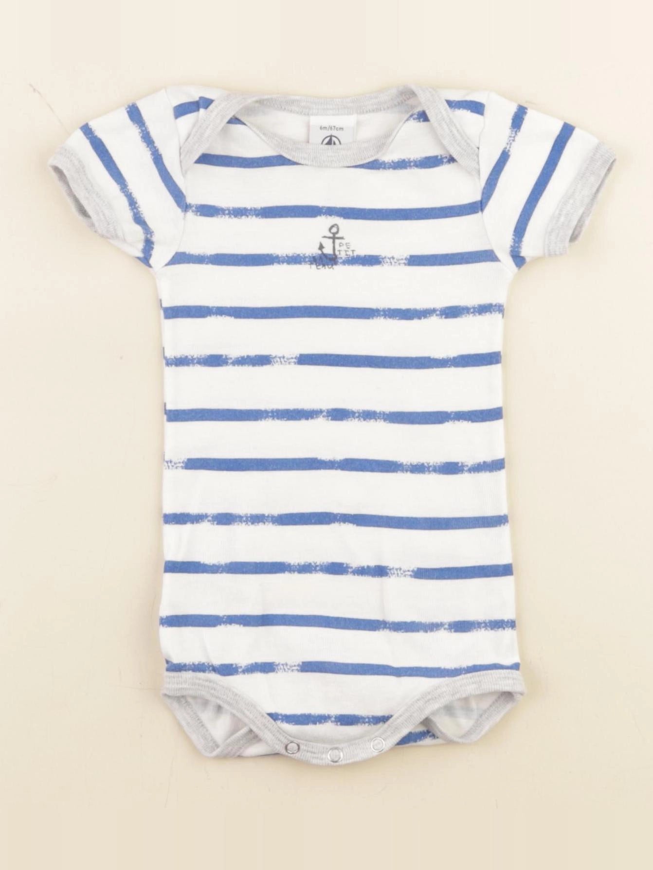 Petit Bateau - body blanc, bleu - 6 mois