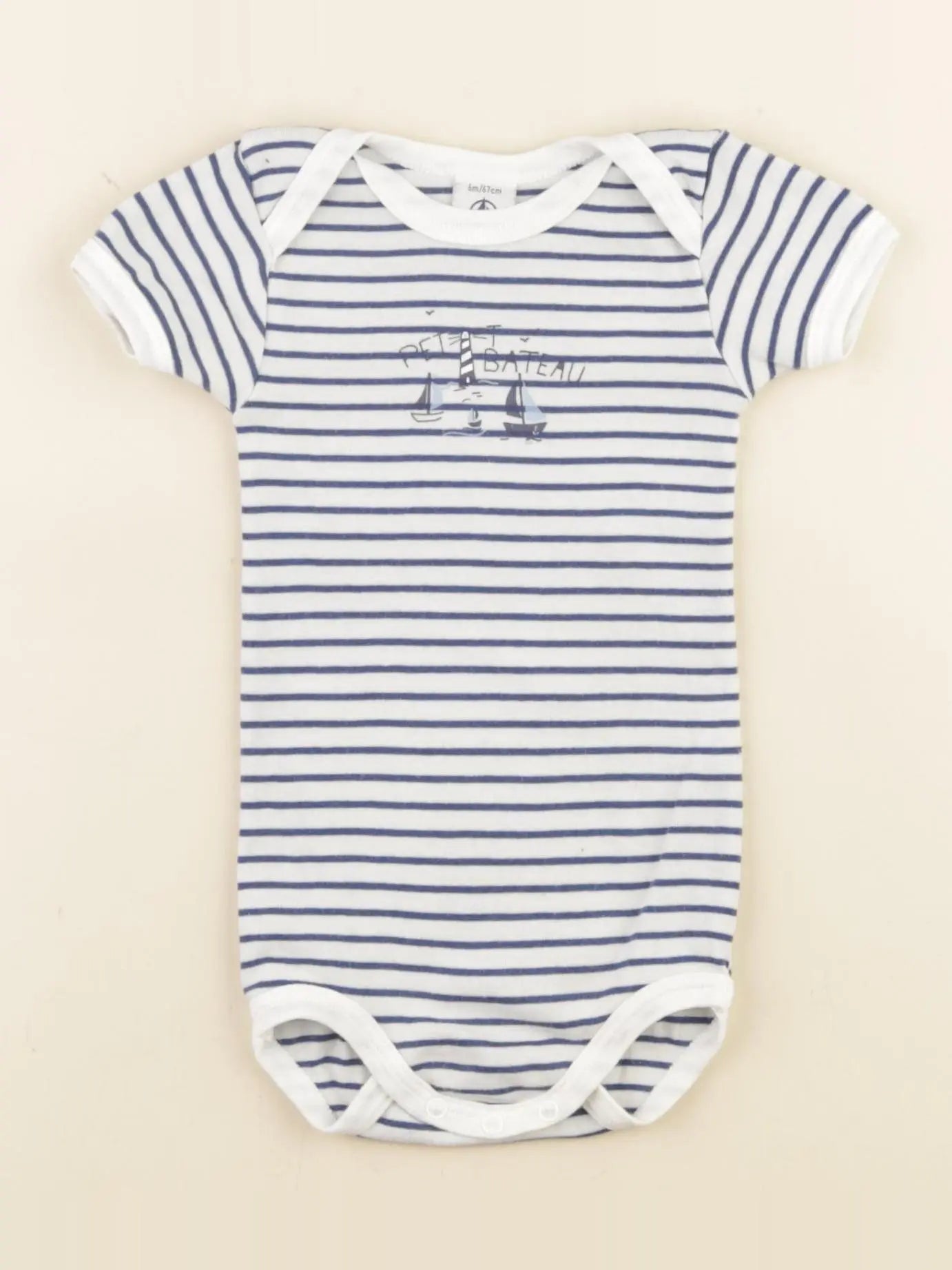 Petit Bateau - body bleu, blanc - 6 mois