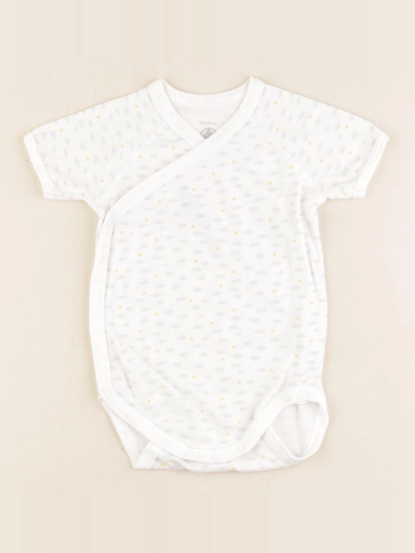 Petit Bateau - body blanc, gris - 6 mois