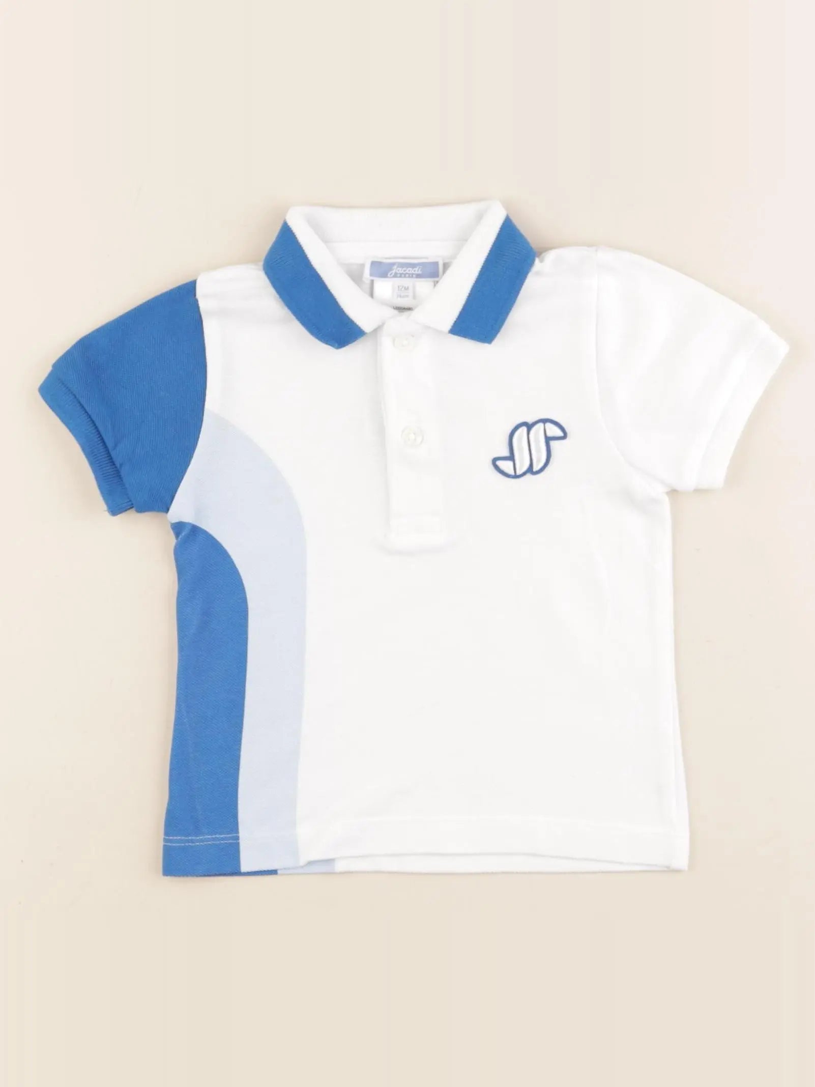 Jacadi - polo blanc, bleu - 12 mois