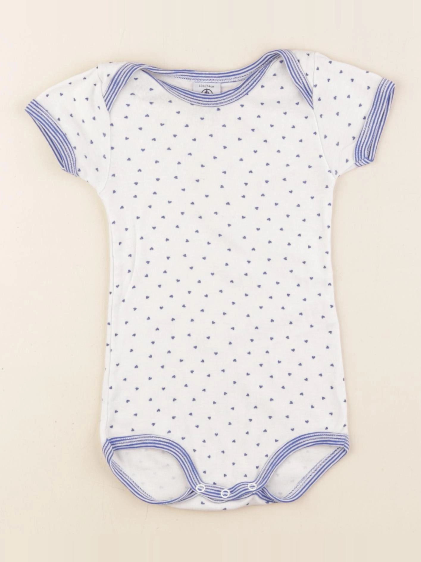 Petit Bateau - body blanc, bleu - 12 mois