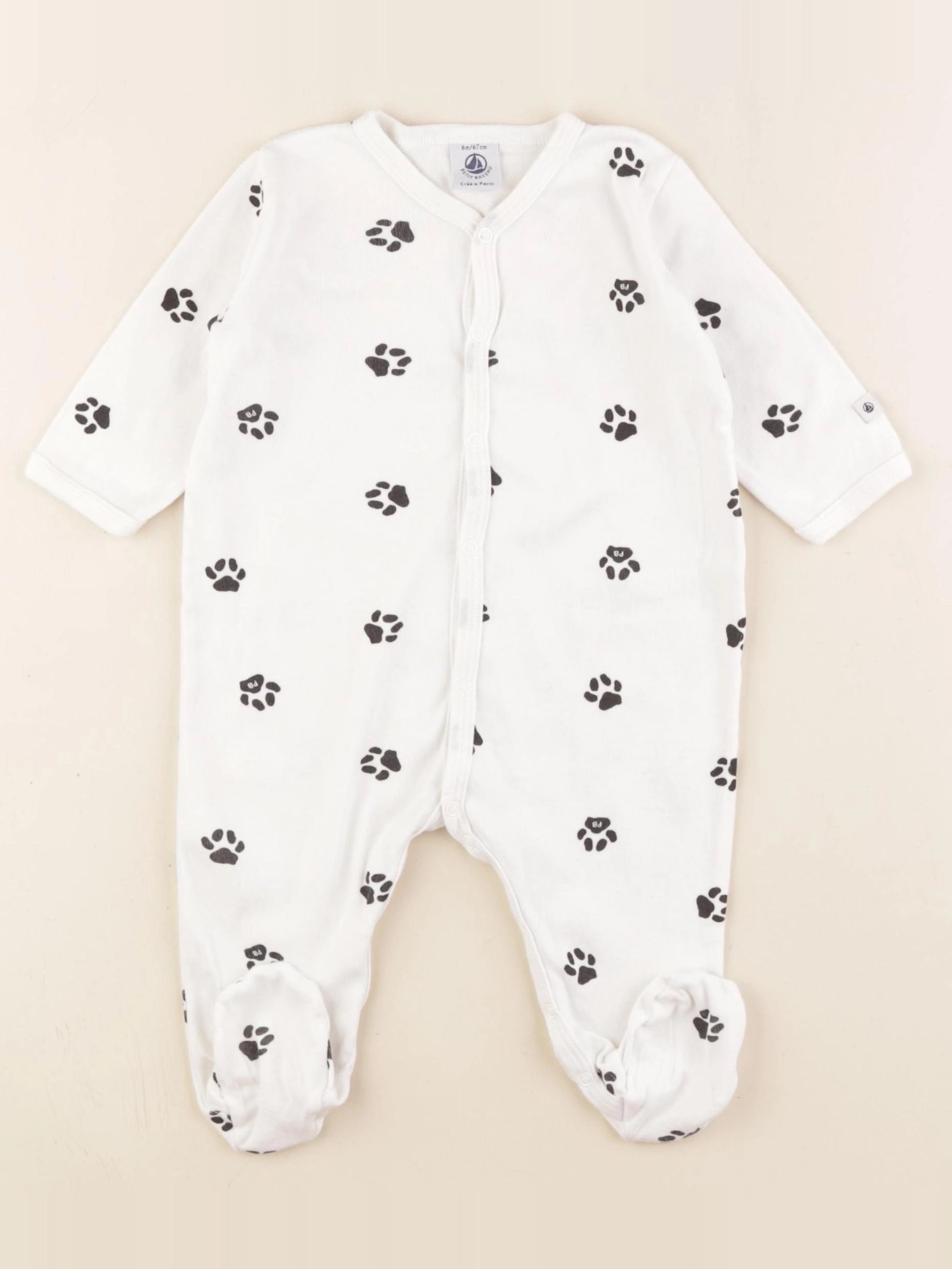 Petit Bateau - pyjama coton blanc - 6 mois