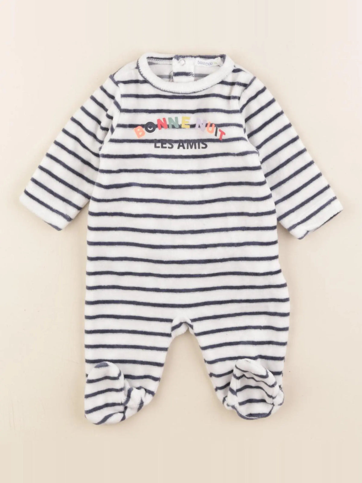 Boutchou - pyjama velours blanc, bleu - 1 mois