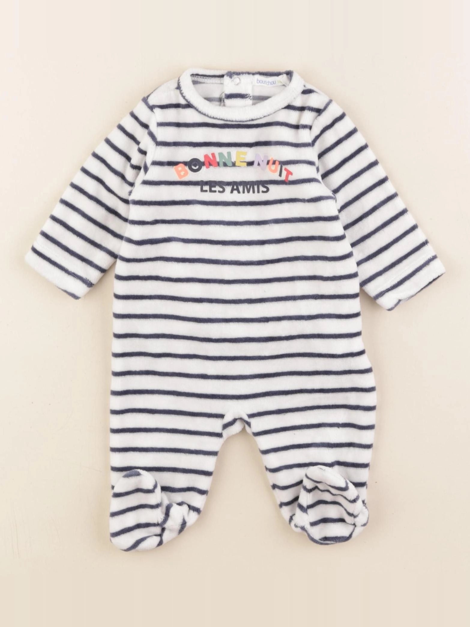 Boutchou - pyjama velours blanc, bleu - 1 mois