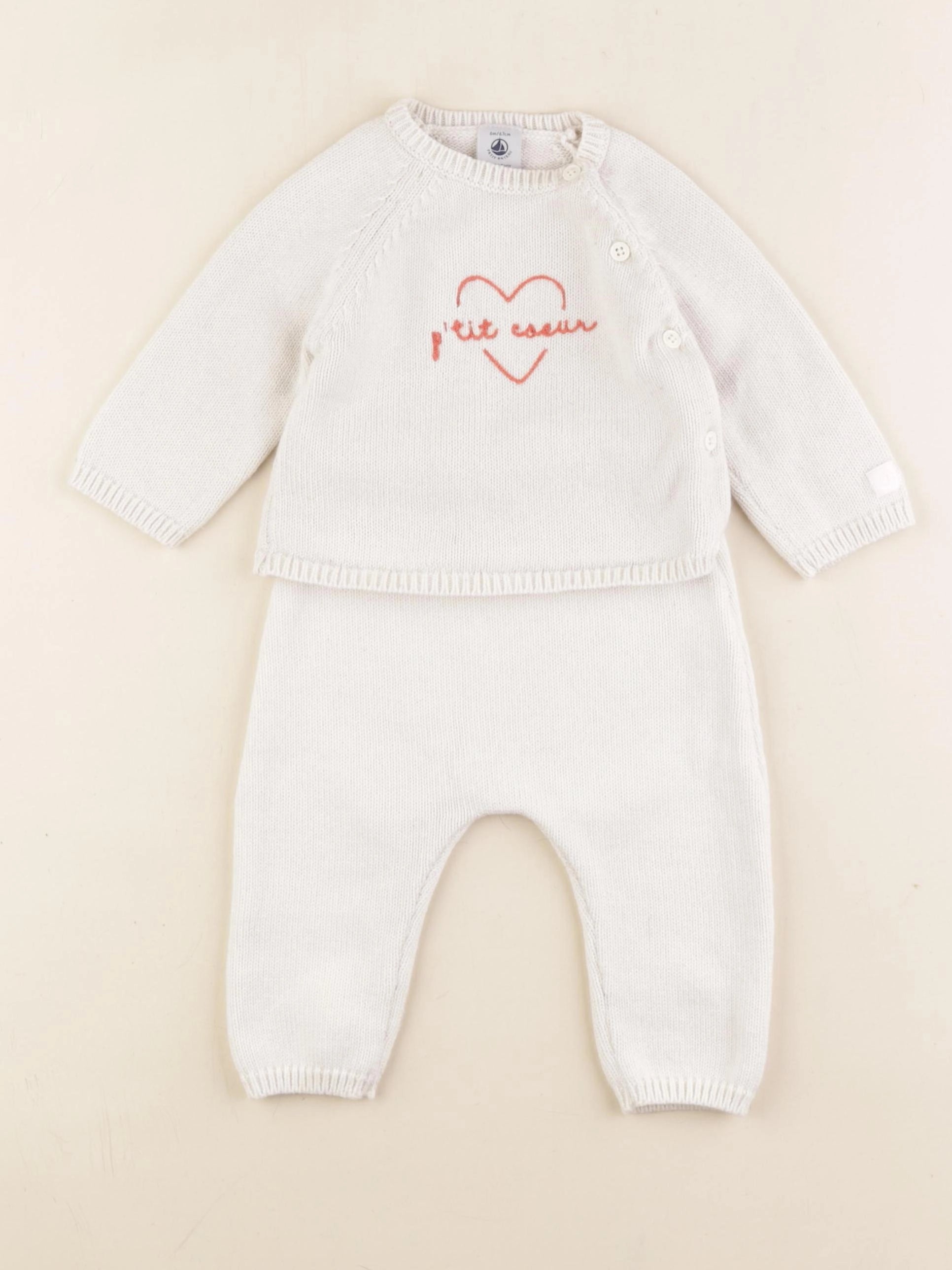 Petit Bateau - ensemble blanc - 6 mois