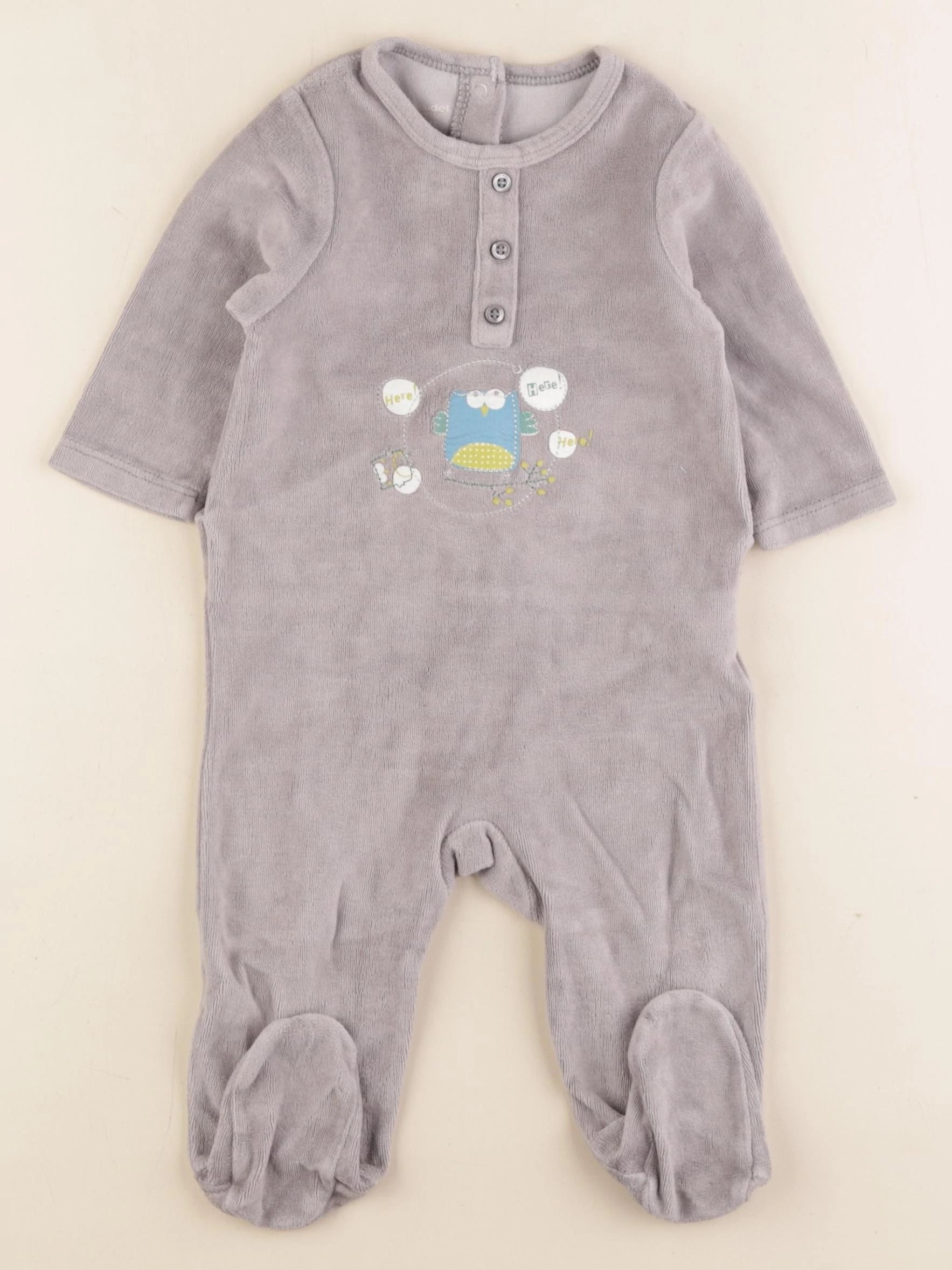 Vertbaudet - pyjama velours gris - 9 mois