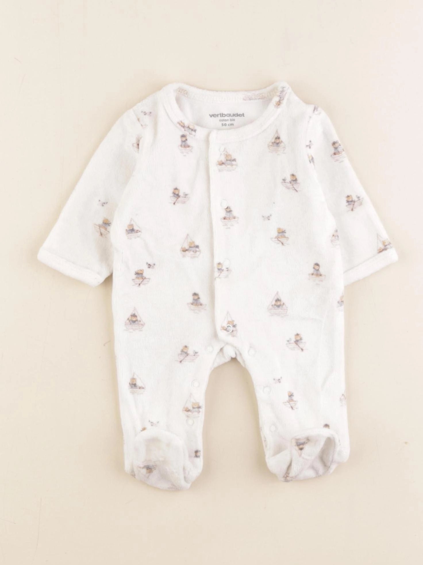 Vertbaudet - pyjama velours beige - 0 mois