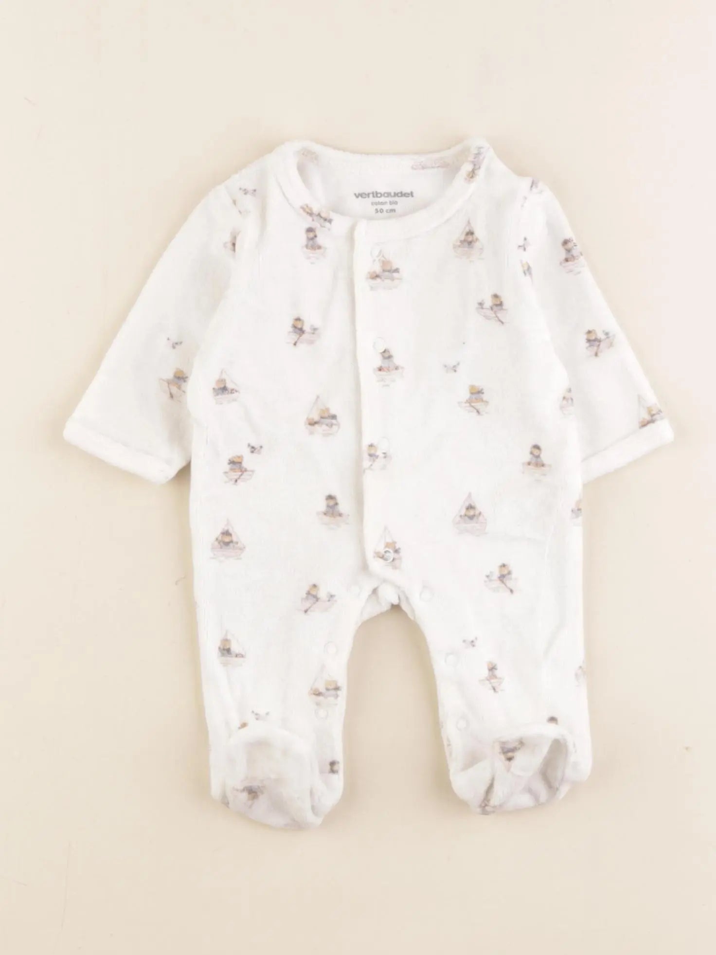 Vertbaudet - pyjama velours beige - 0 mois