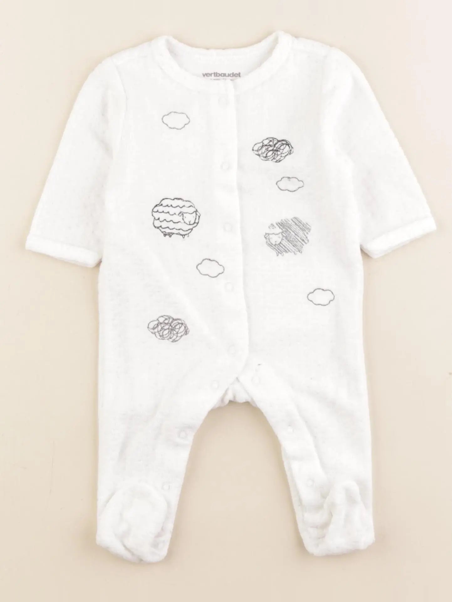 Vertbaudet - pyjama velours blanc - 1 mois