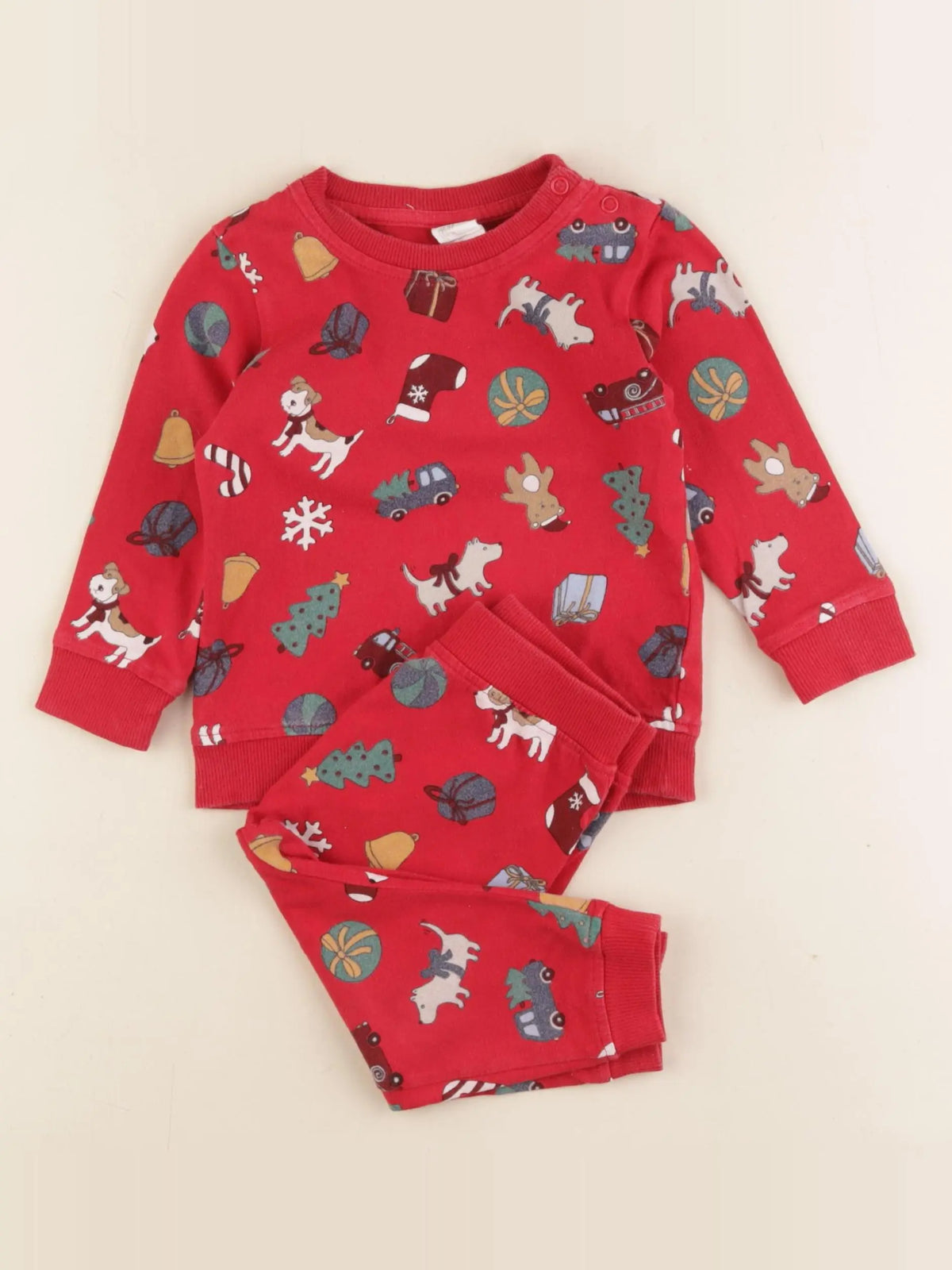 H&M - pyjama coton rouge - 9/12 mois