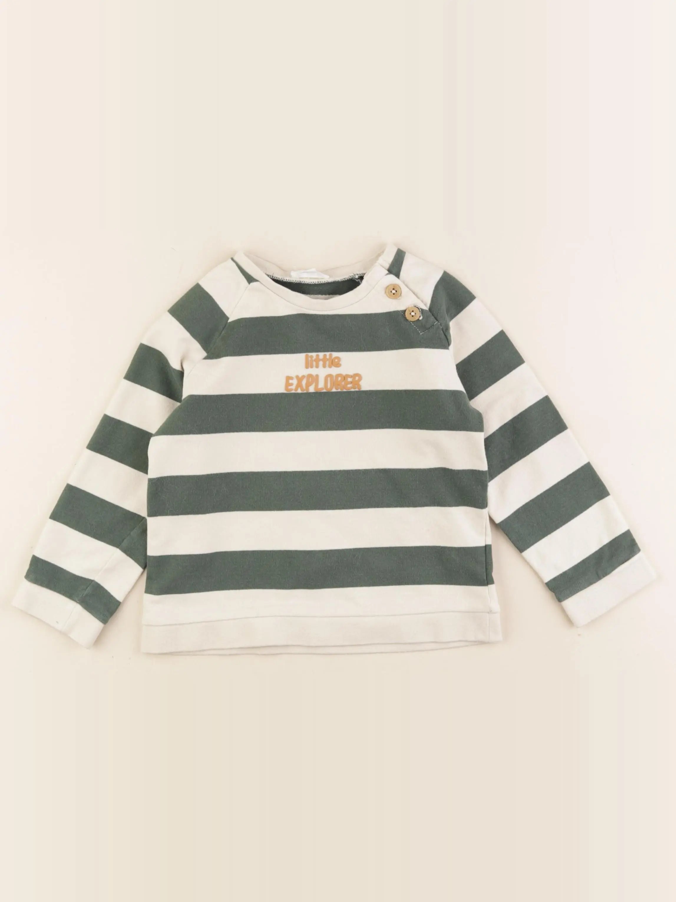 Vertbaudet - sweat beige, vert - 36 mois