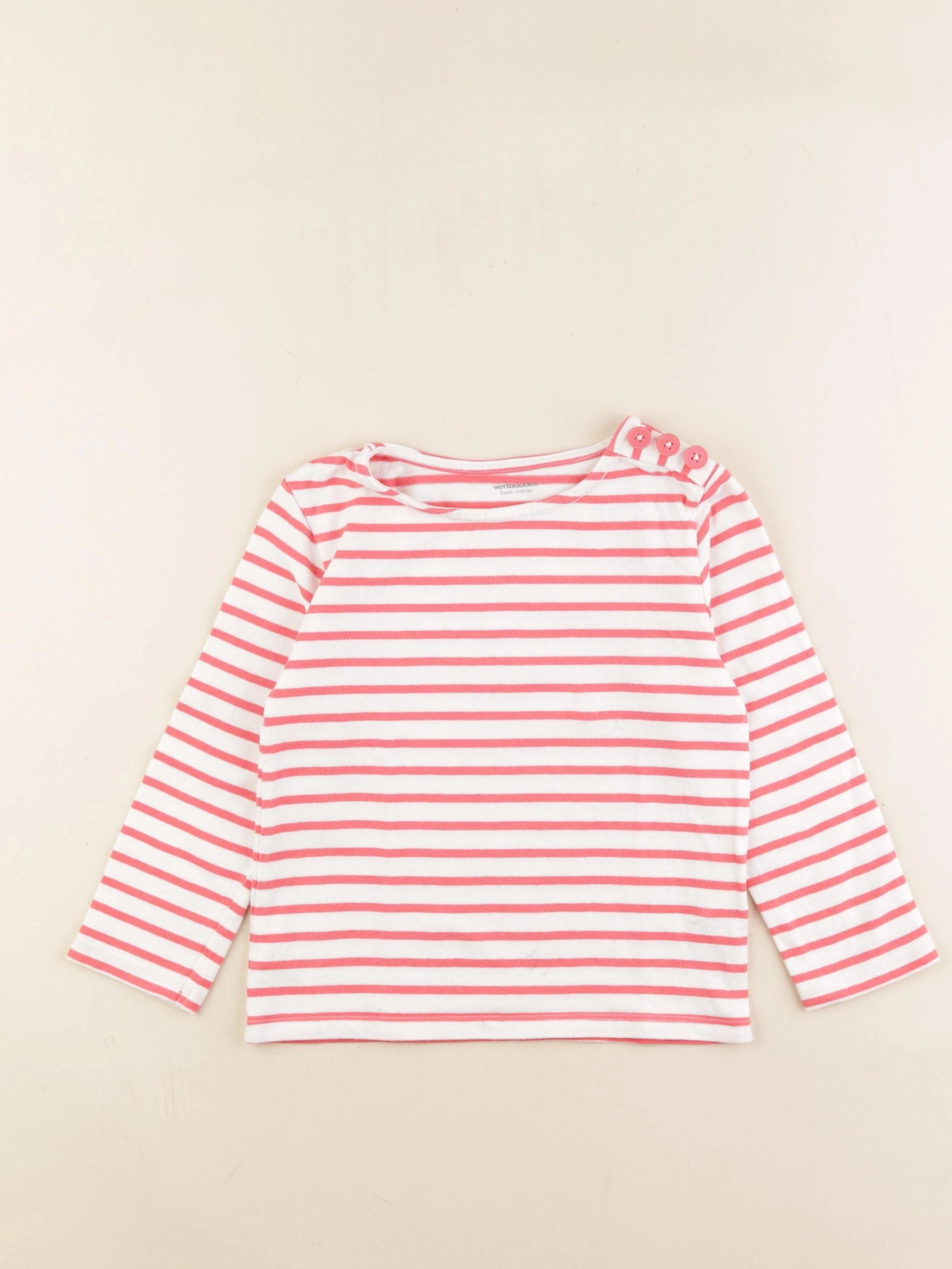 Vertbaudet - pull blanc, rose - 5 ans