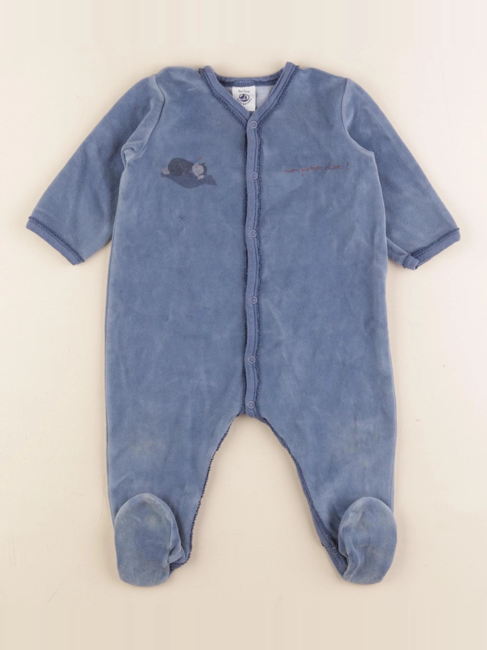 Petit Bateau - pyjama velours bleu - 9 mois