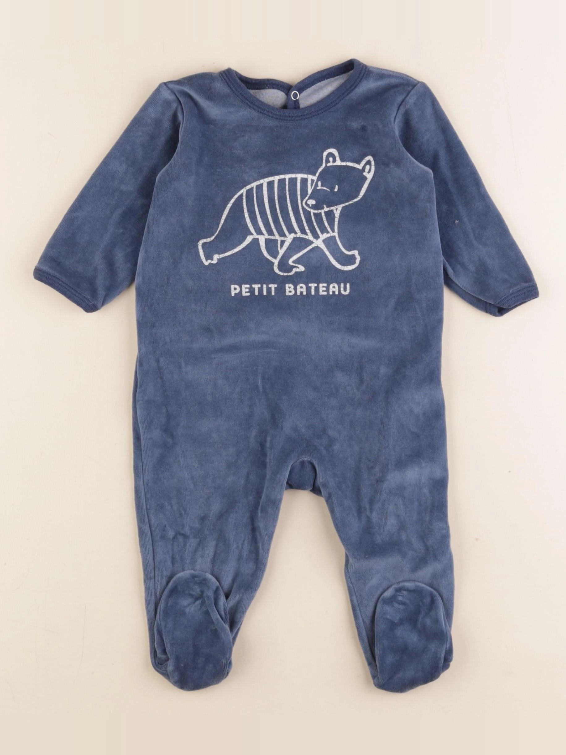 Petit Bateau - pyjama velours bleu - 6 mois