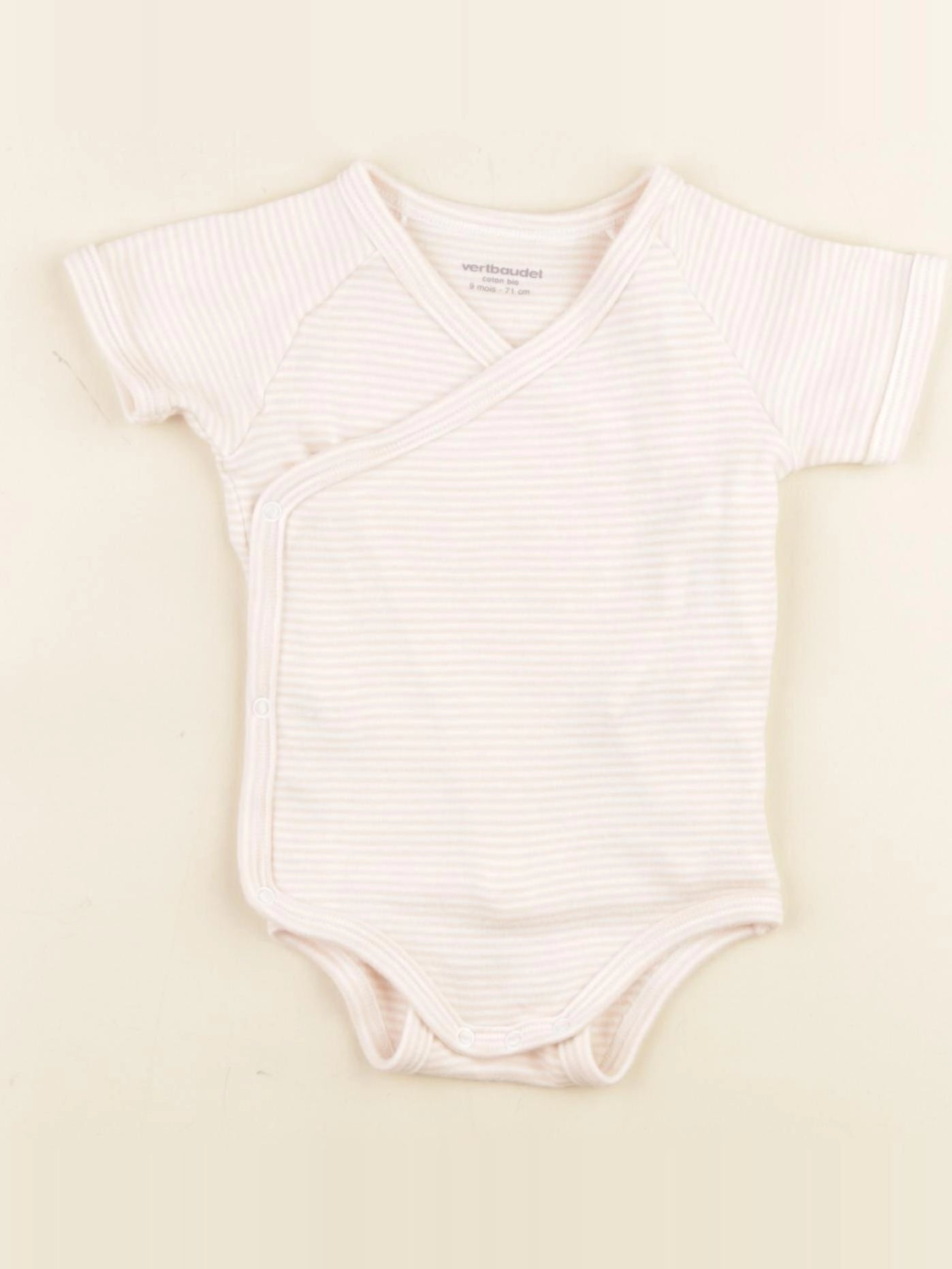 Vertbaudet - body blanc, rose - 9 mois