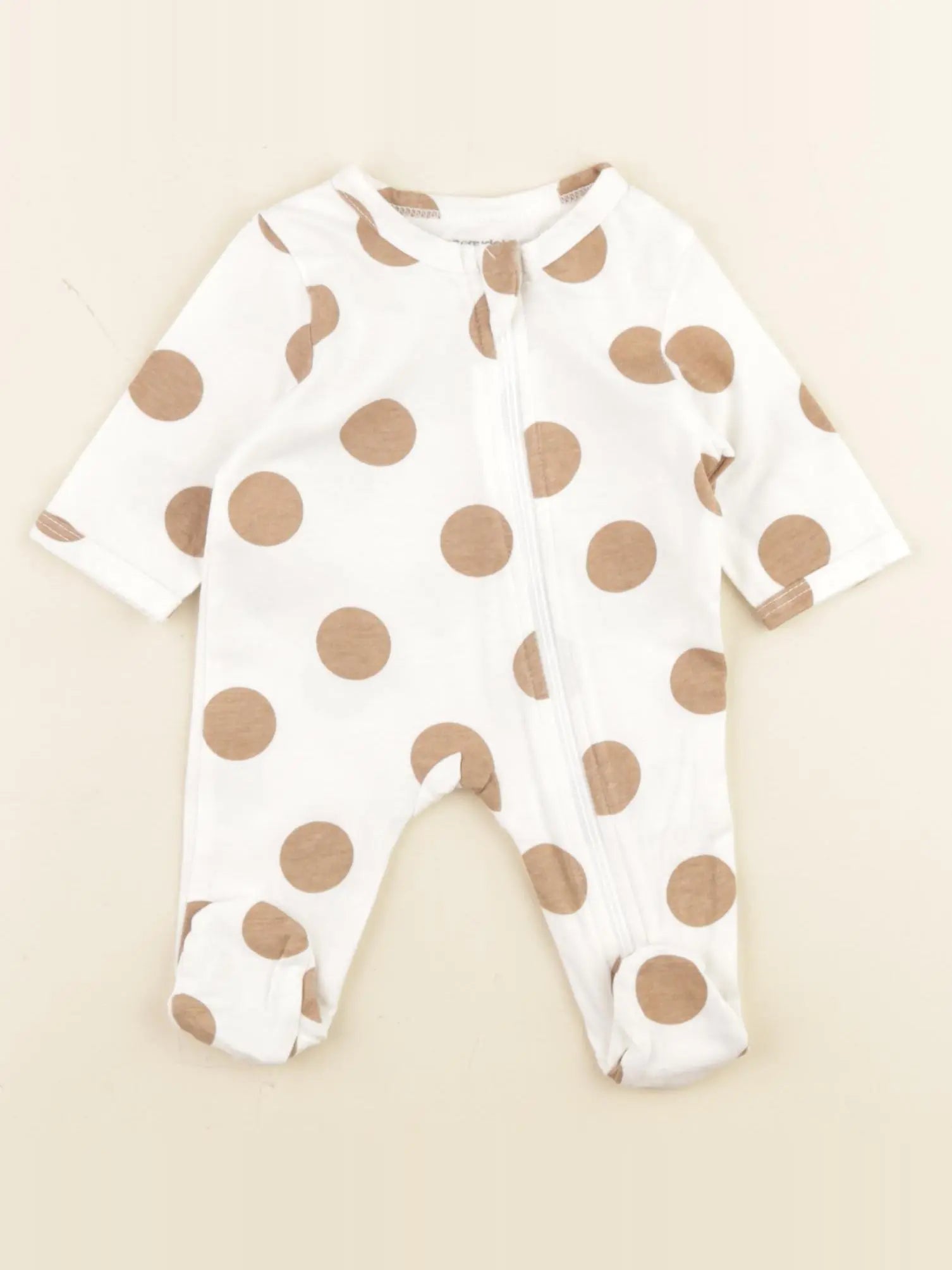 Vertbaudet - pyjama coton blanc, marron - 0 mois