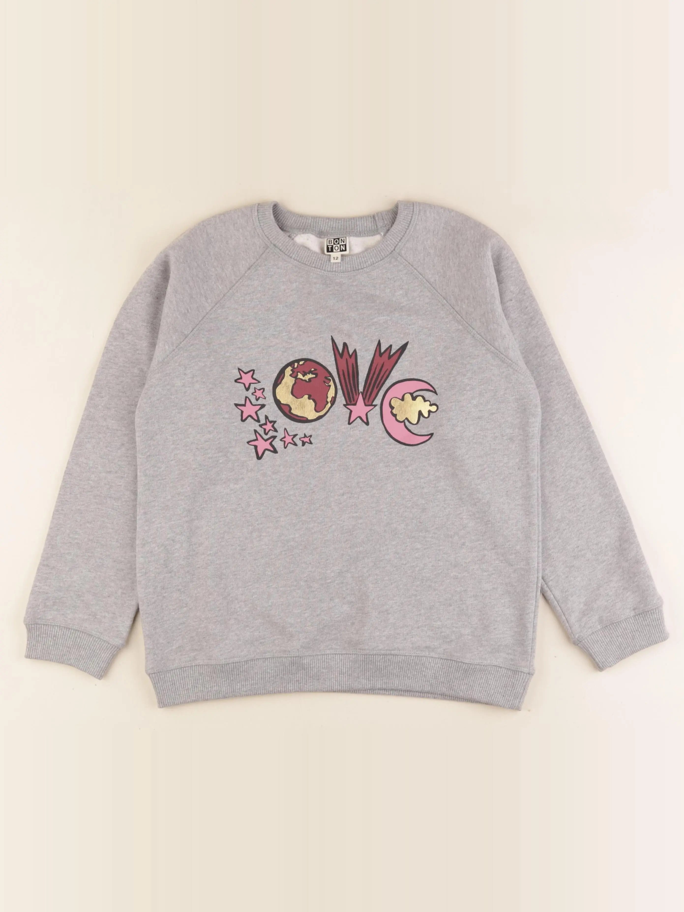 Bonton - sweat gris, rose - 12 ans