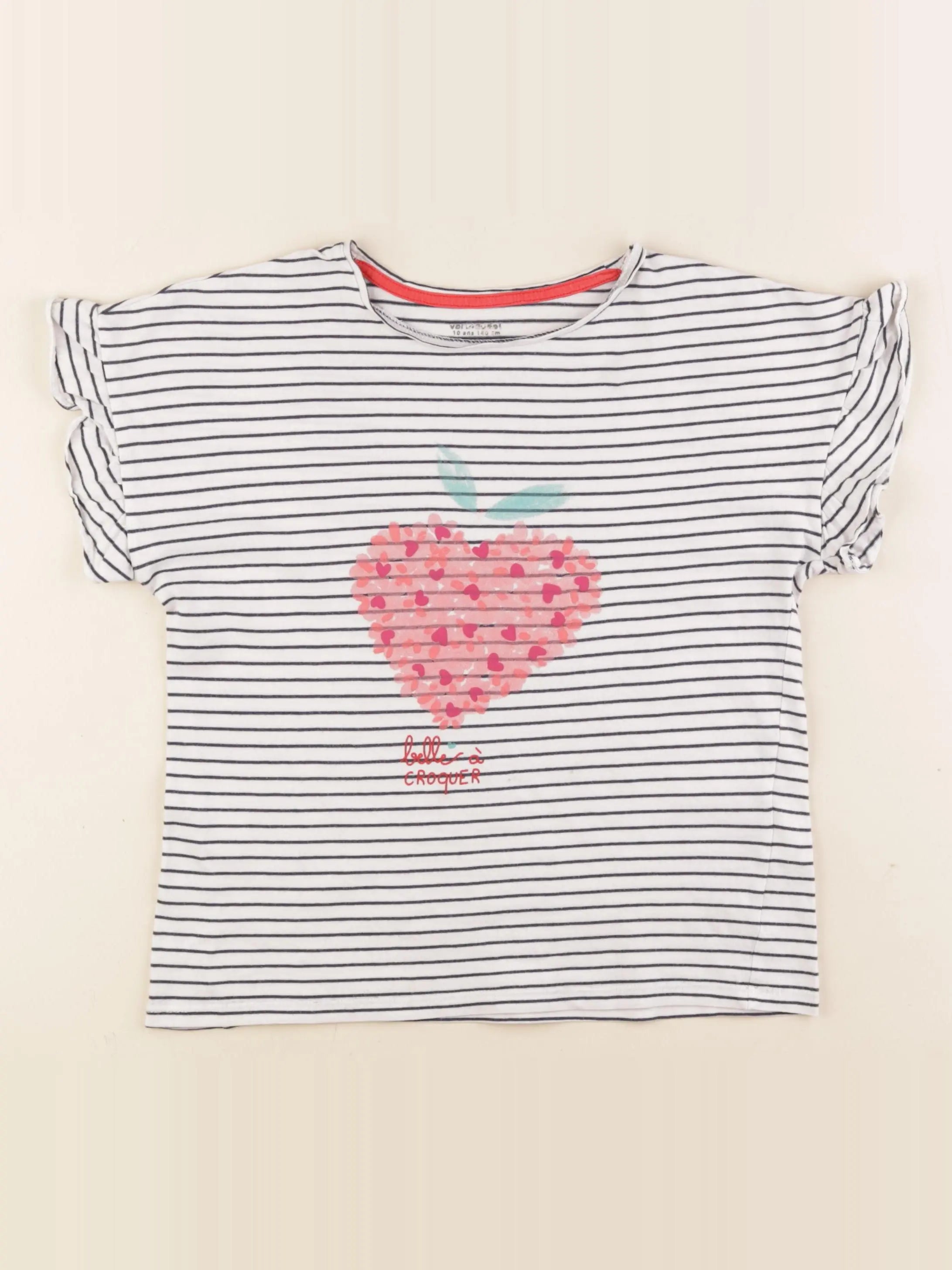 Vertbaudet - tee-shirt blanc, noir - 10 ans