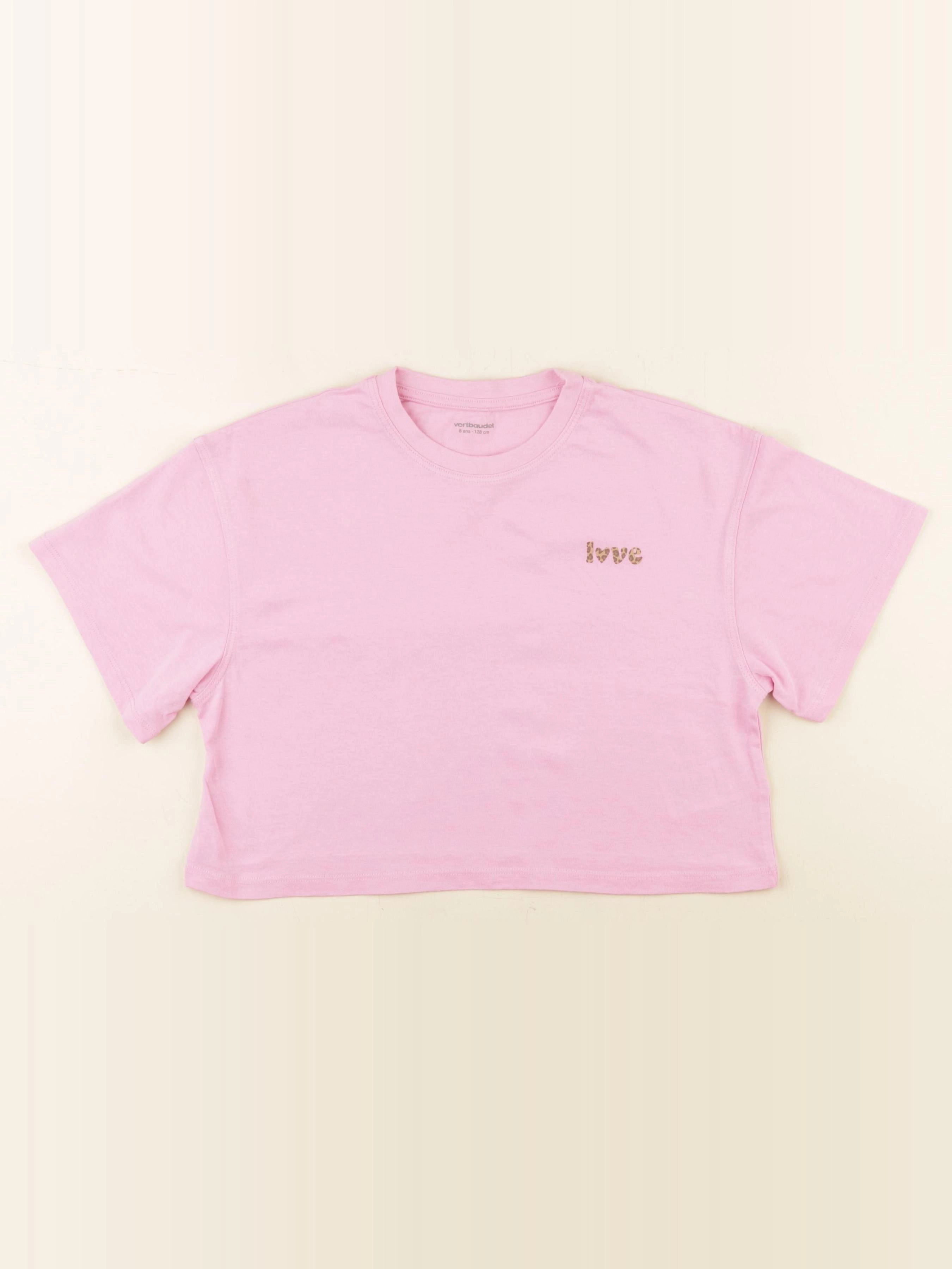 Vertbaudet - tee-shirt court rose - 8 ans