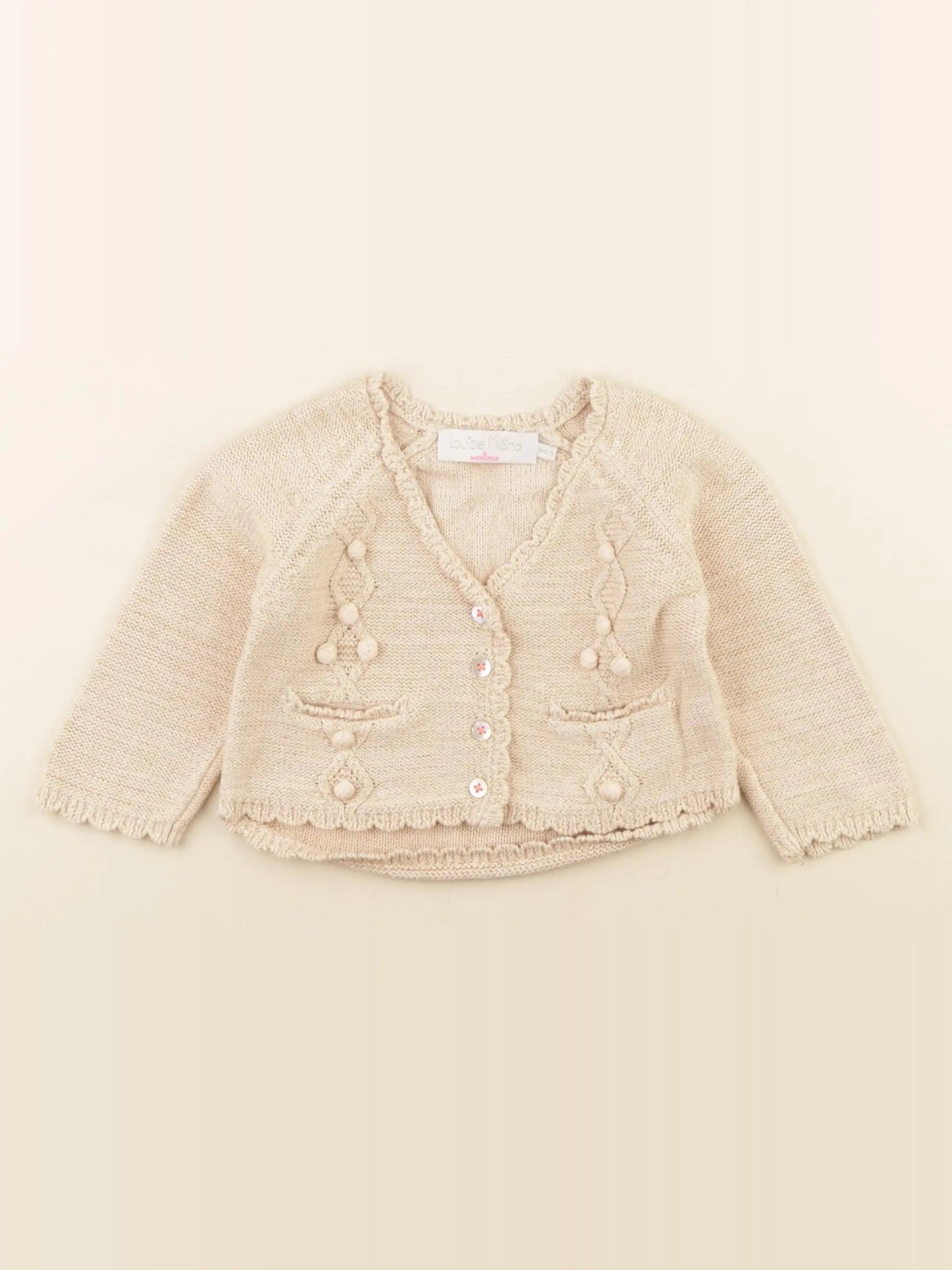 Louise Misha - gilet beige, or - 6/9 mois