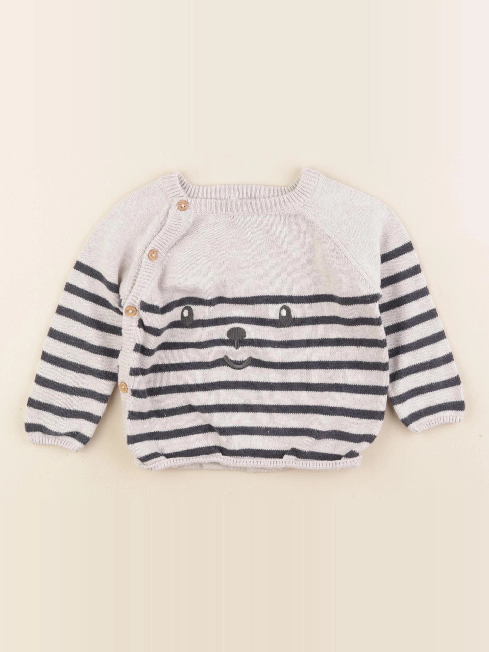 Vertbaudet - pull bleu, gris - 18 mois