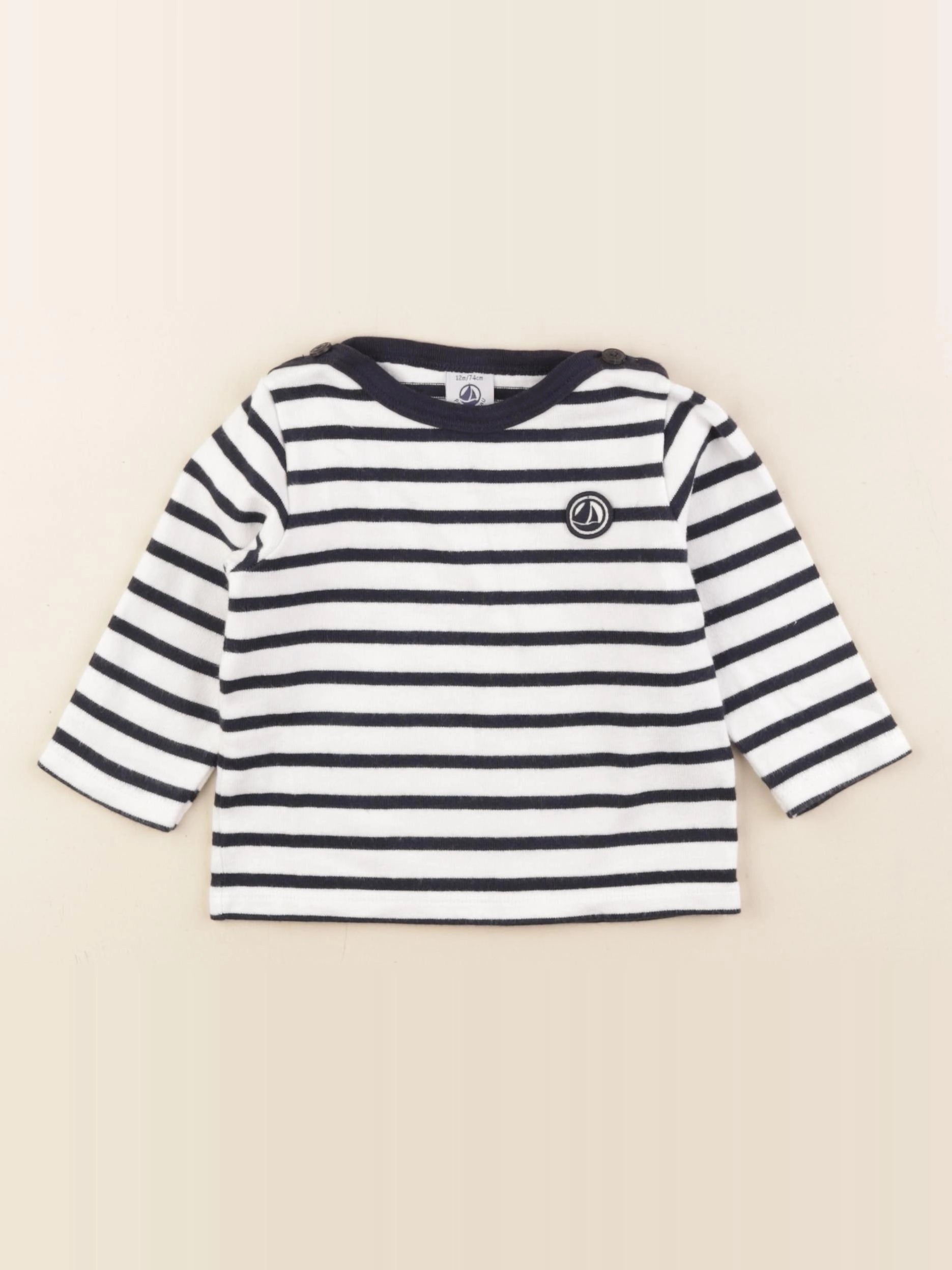 Petit Bateau - tee-shirt blanc, bleu - 12 mois