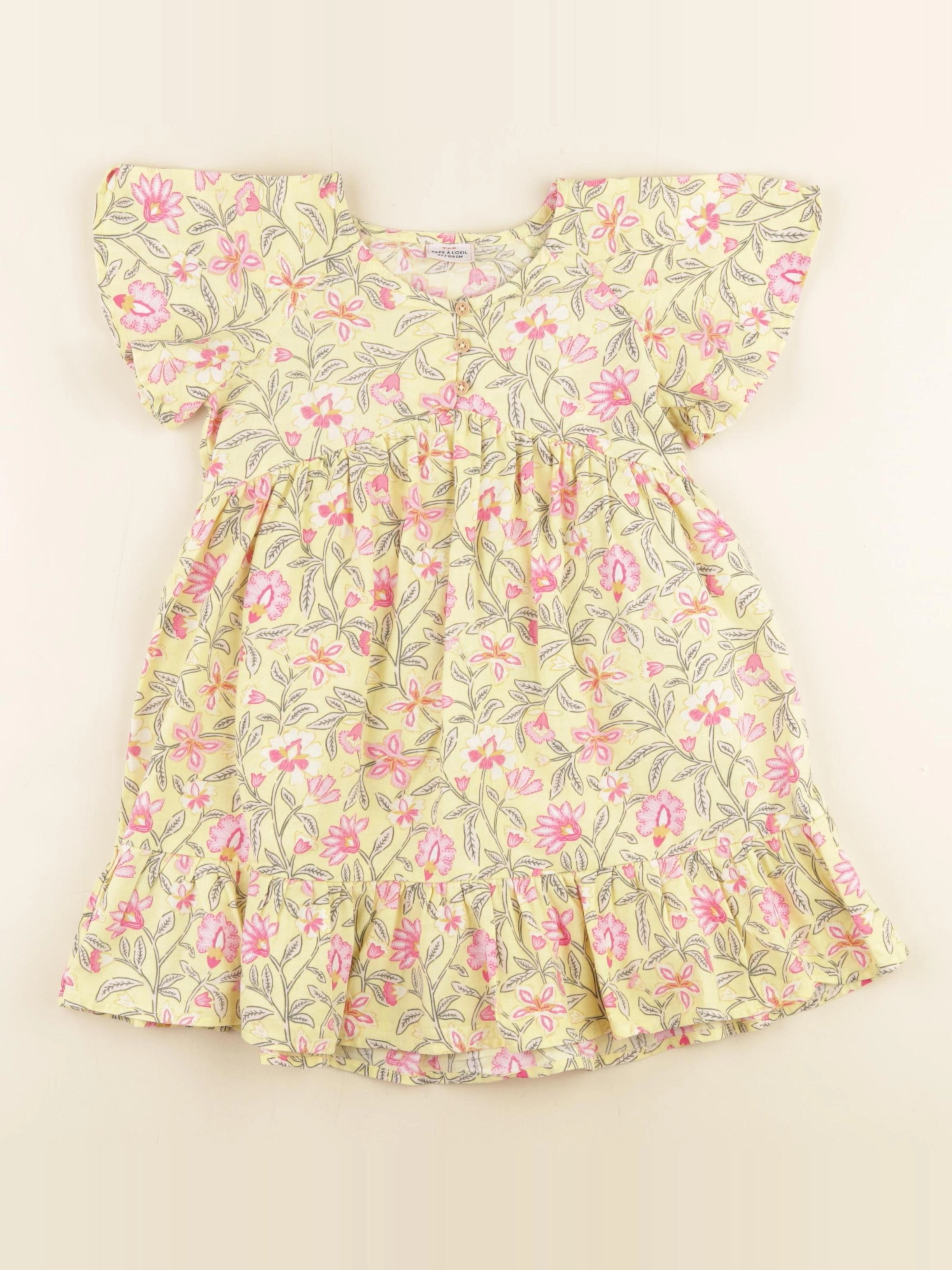 Tape à l'oeil - robe jaune, rose - 4 ans