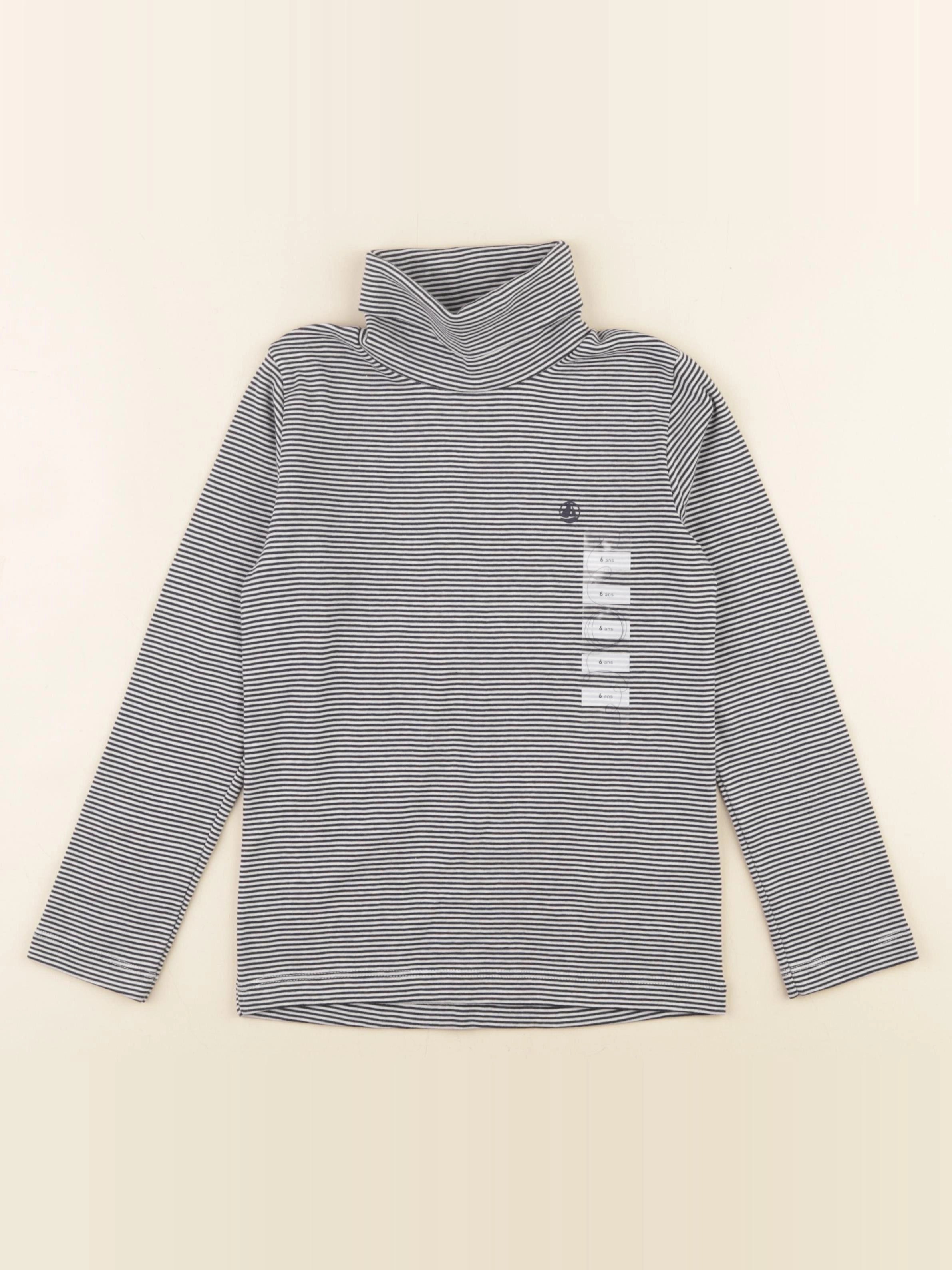 Petit Bateau - sous-pull bleu, blanc - 6 ans