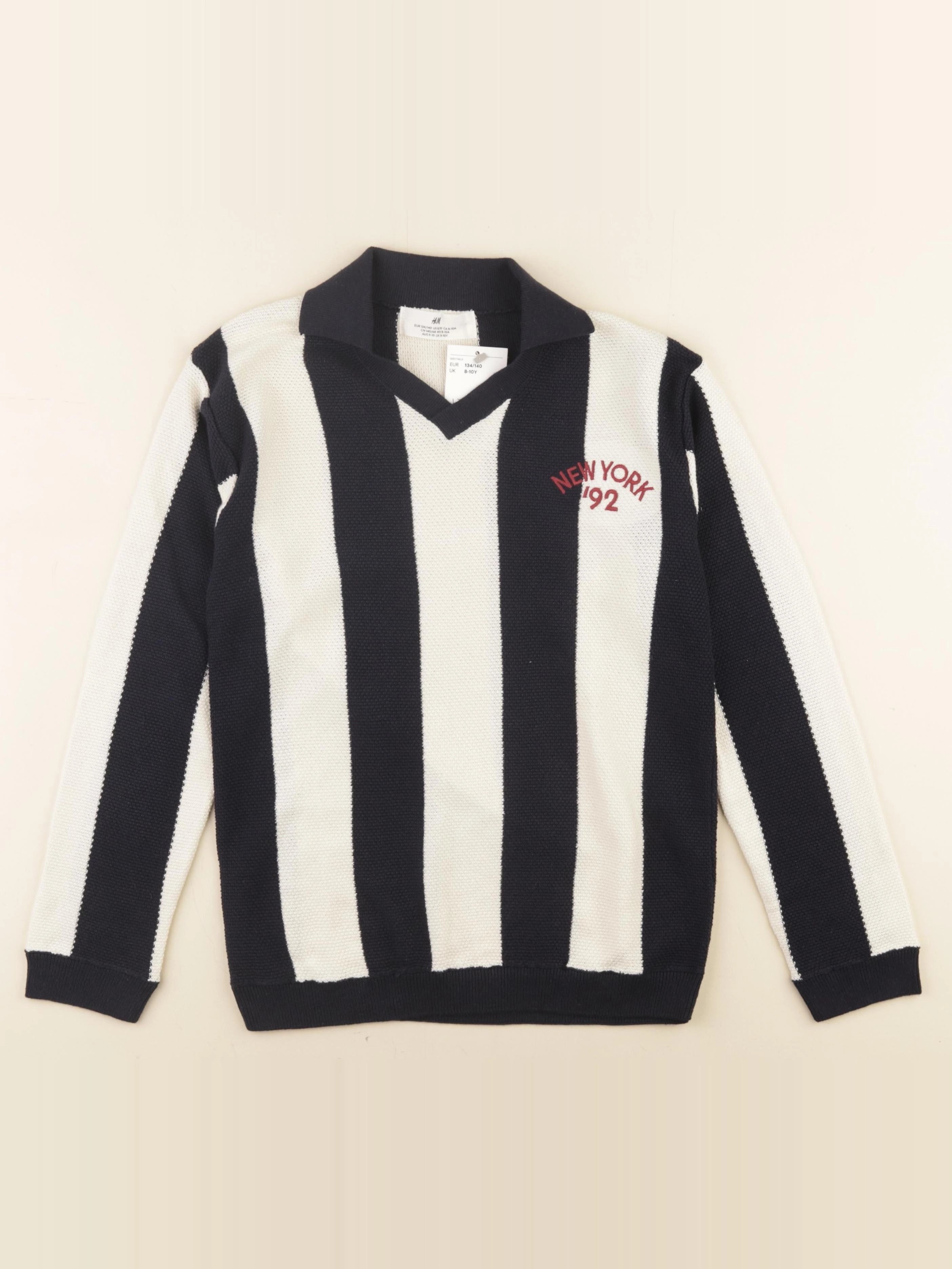 H&M - pull bleu, beige - 8/10 ans