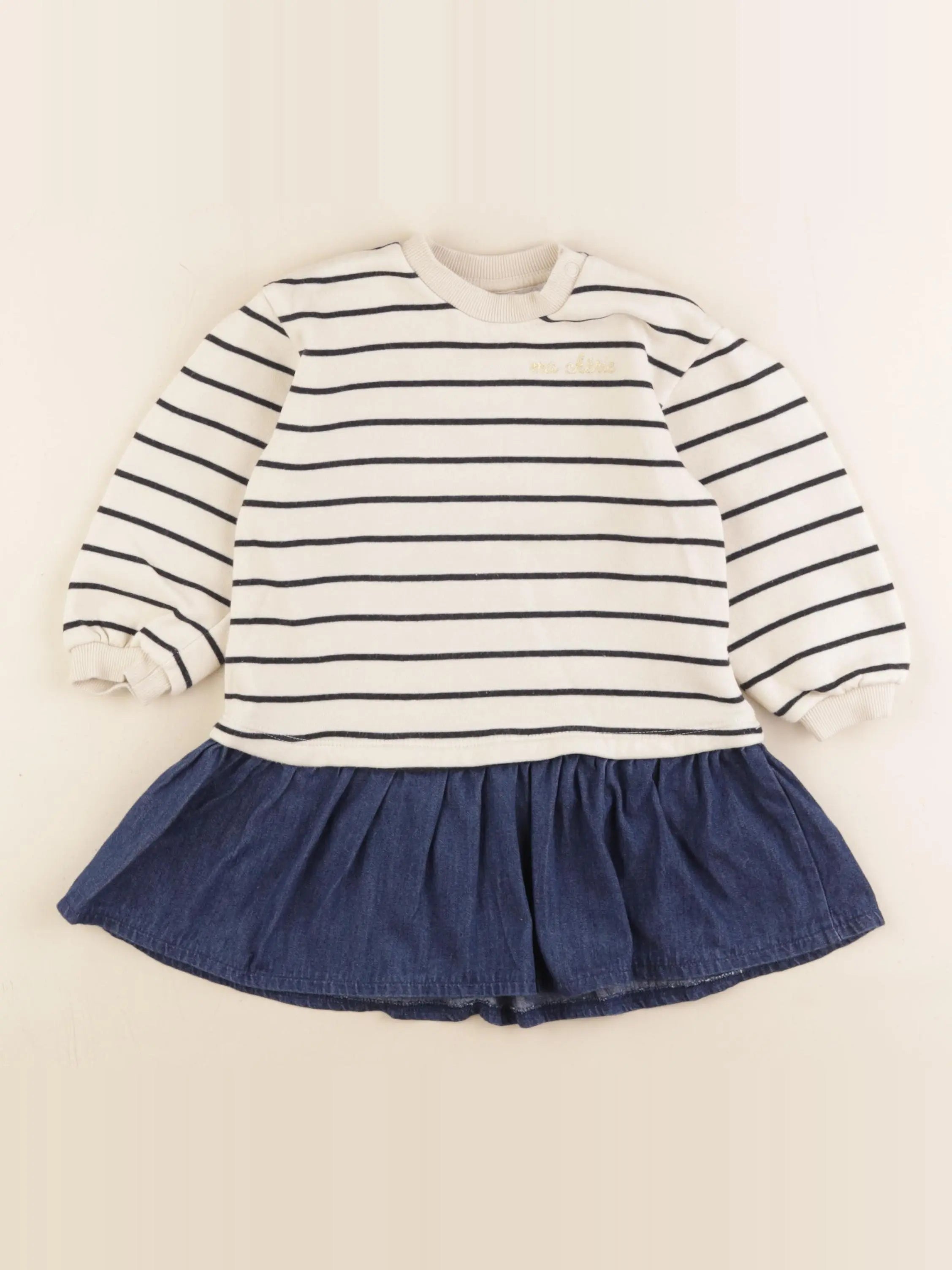 H&M - robe beige, bleu - 12/18 mois