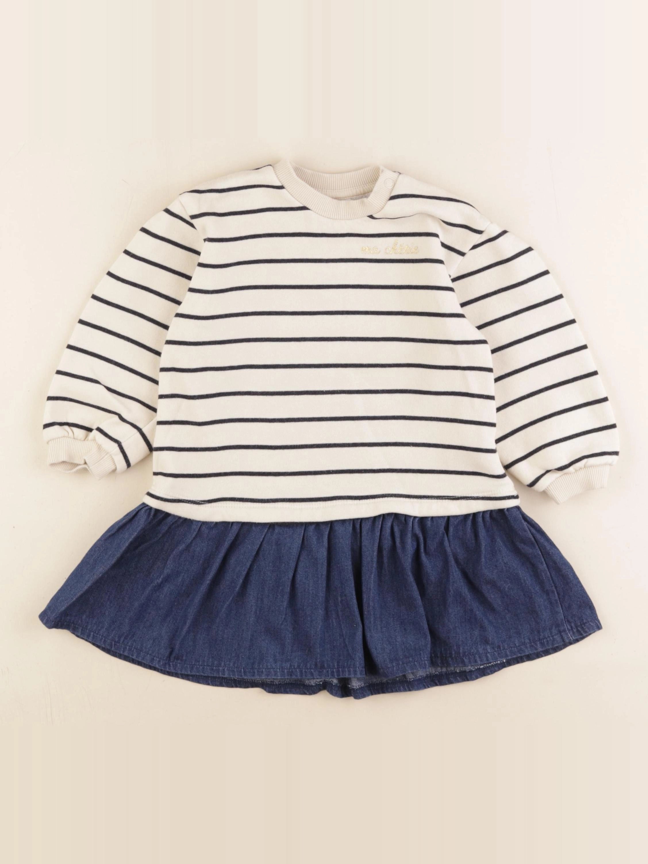 H&M - robe beige, bleu - 12/18 mois